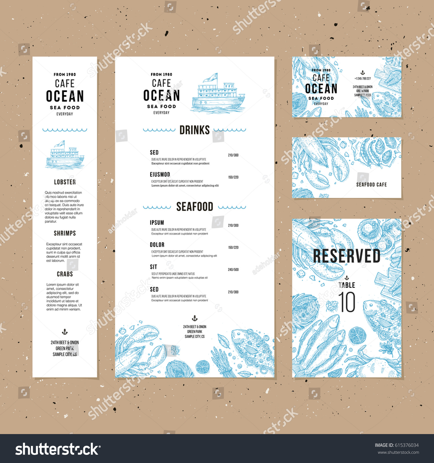 Seafood Menu Template Fish Restaurant Identity Stock Vector (Royalty ...