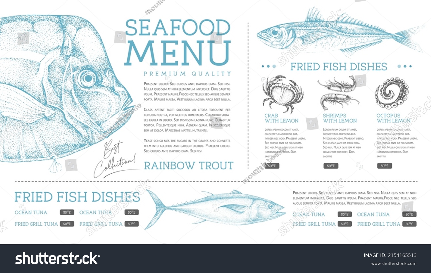 Seafood Restaurant Menu Design Hand Drawing Stock Vector (Royalty Free ...