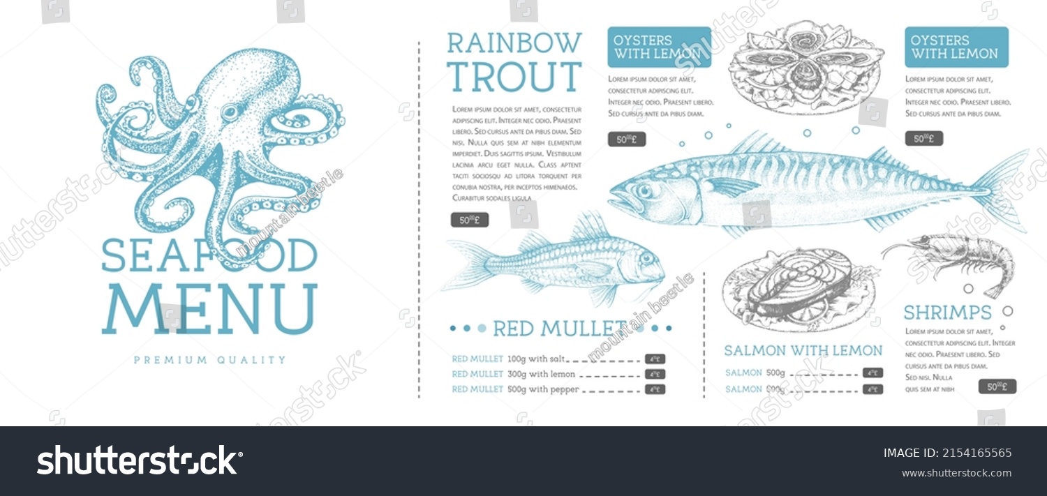 Seafood Restaurant Menu Design Hand Drawing Stock Vector (Royalty Free ...