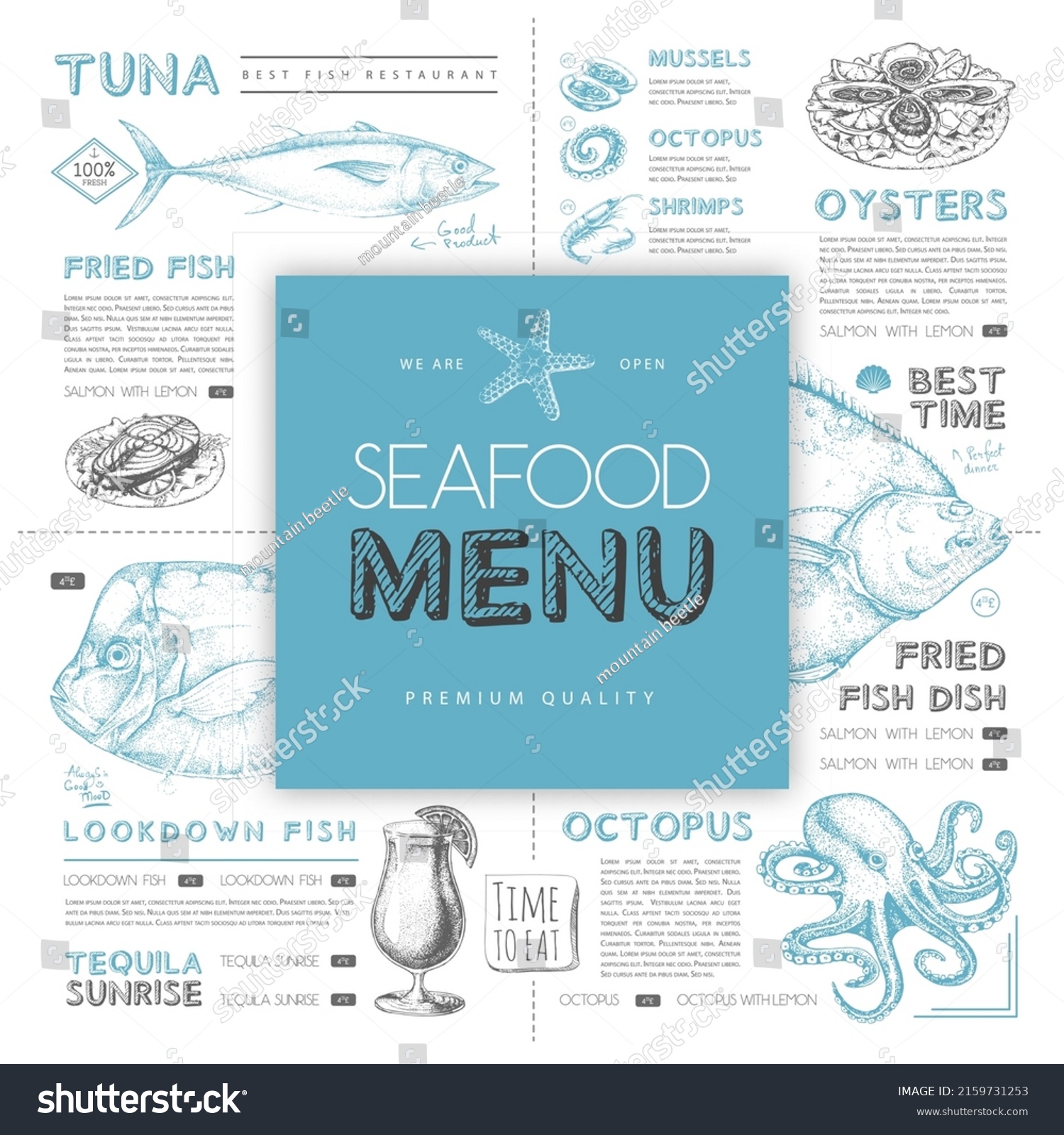 Seafood Restaurant Menu Design Hand Drawing Stock Vector (Royalty Free ...