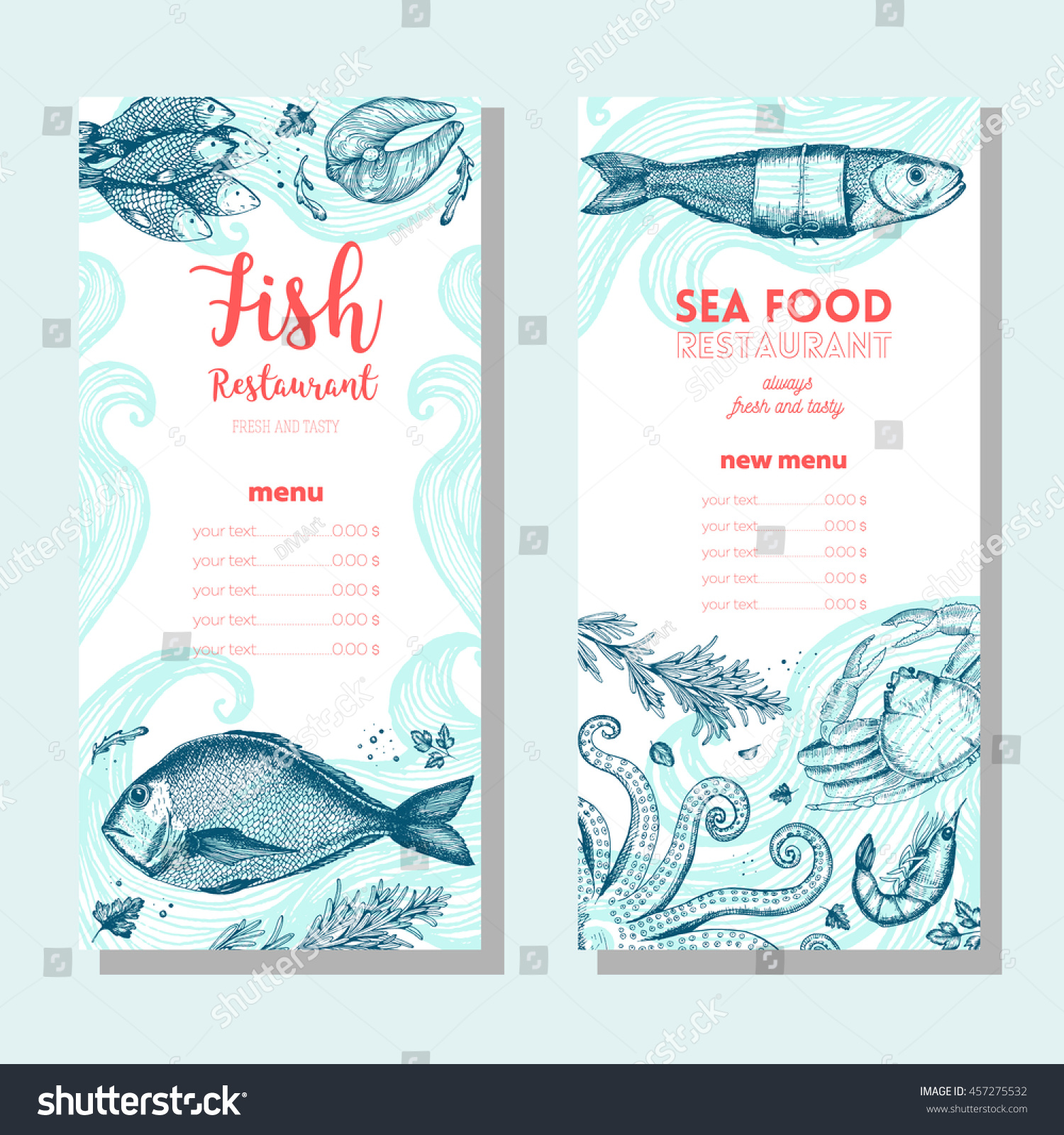 Seafood Vintage Design Template Vertical Banners Stock Vector (Royalty ...