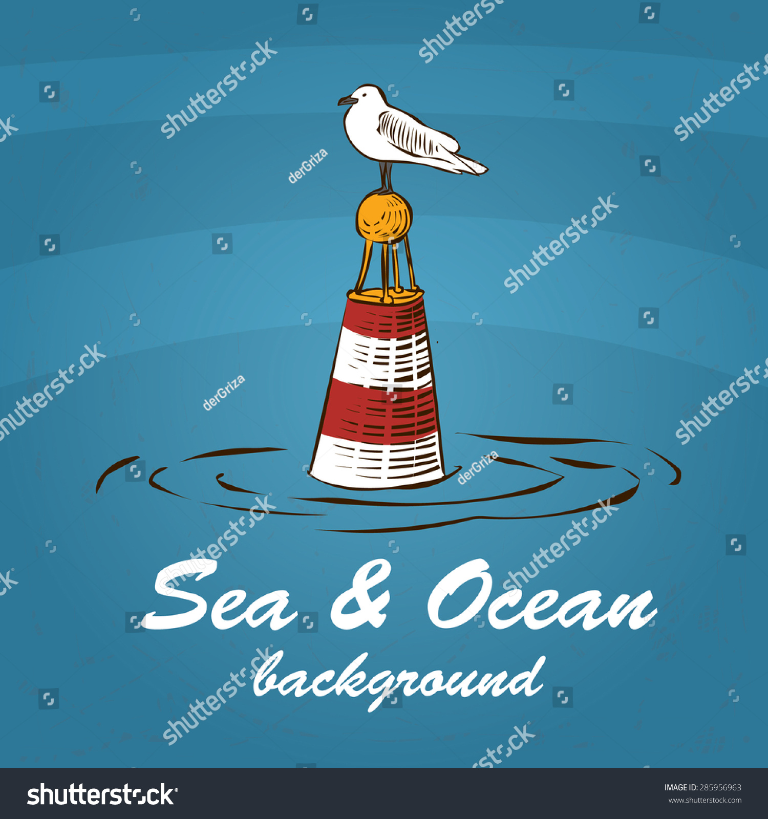 Seagull Sitting On Marine Buoy Hand Stock Vector (Royalty Free ...