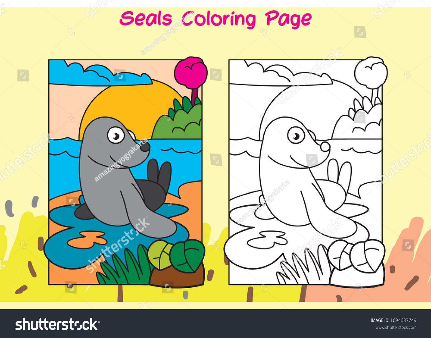 Seal Coloring Page Kids Sample Full Stock Vector Royalty Free ...