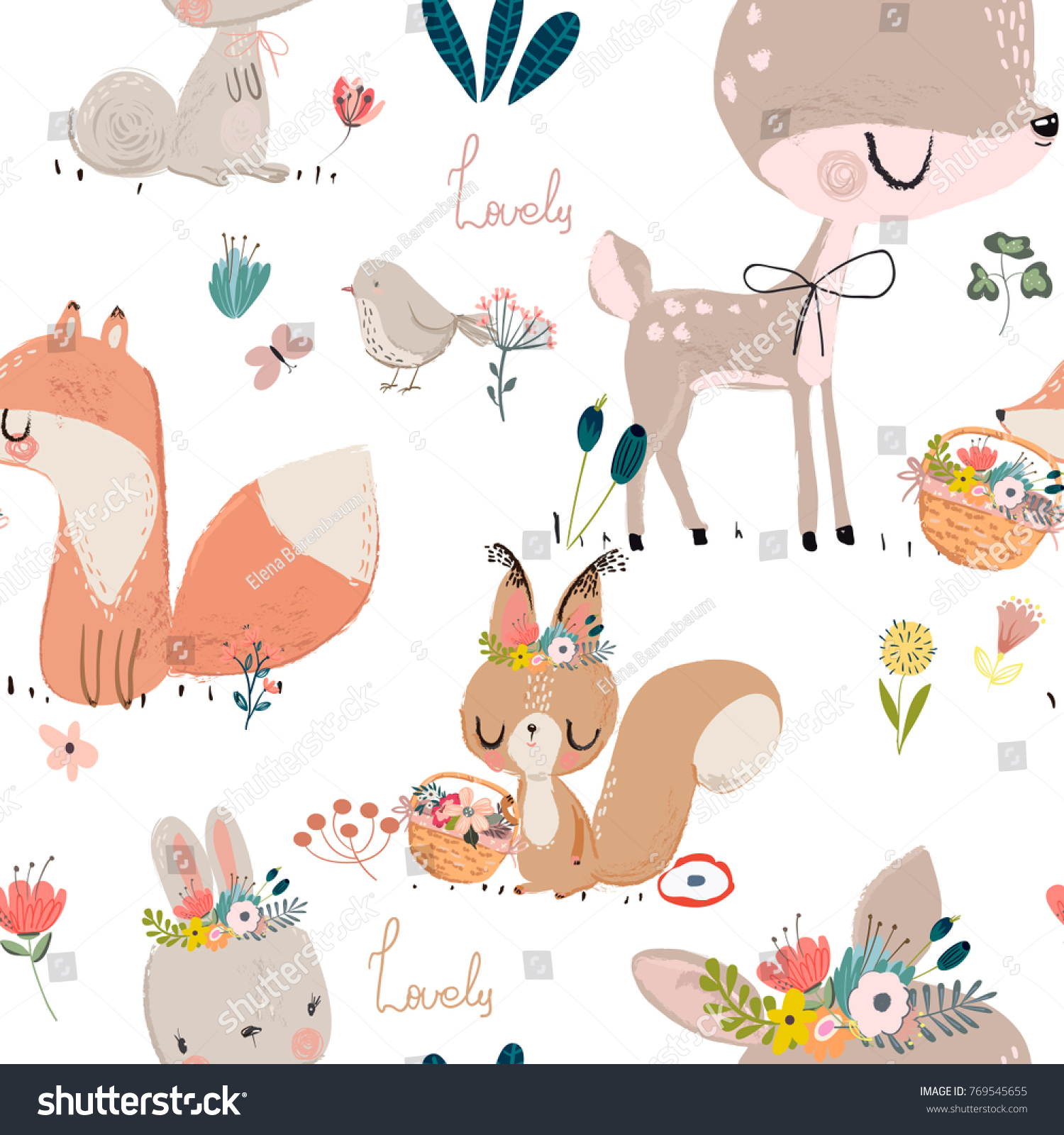 Seamles Pattern Cute Animals Stock Vector (Royalty Free) 769545655 ...