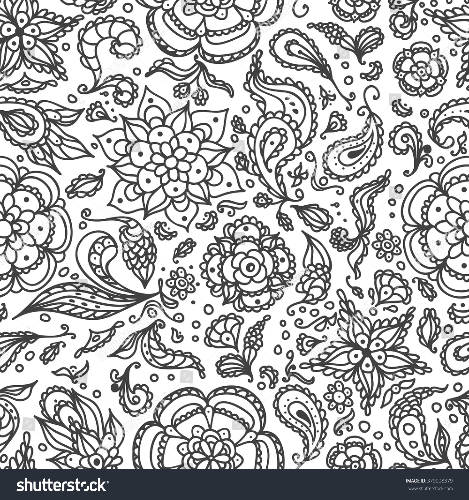 Vector Seamless Monochrome Floral Pattern Hand Drawn Floral stock vector seamless abstract floral pattern with flowers petals leaves seeds plants in black white for