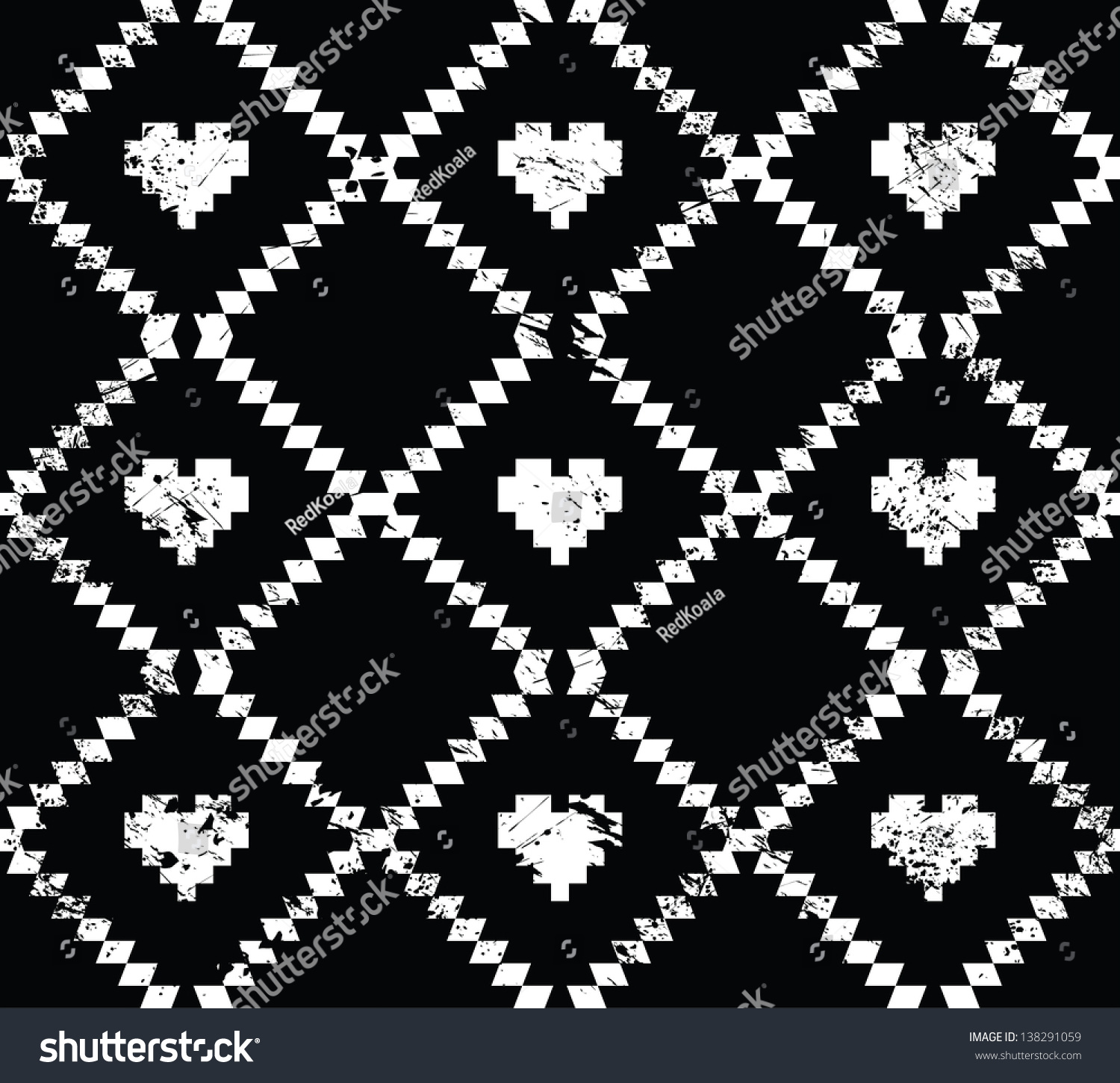 Seamless Aztec Tribal Pattern Hearts Grunge Stock Vector 138291059 ...