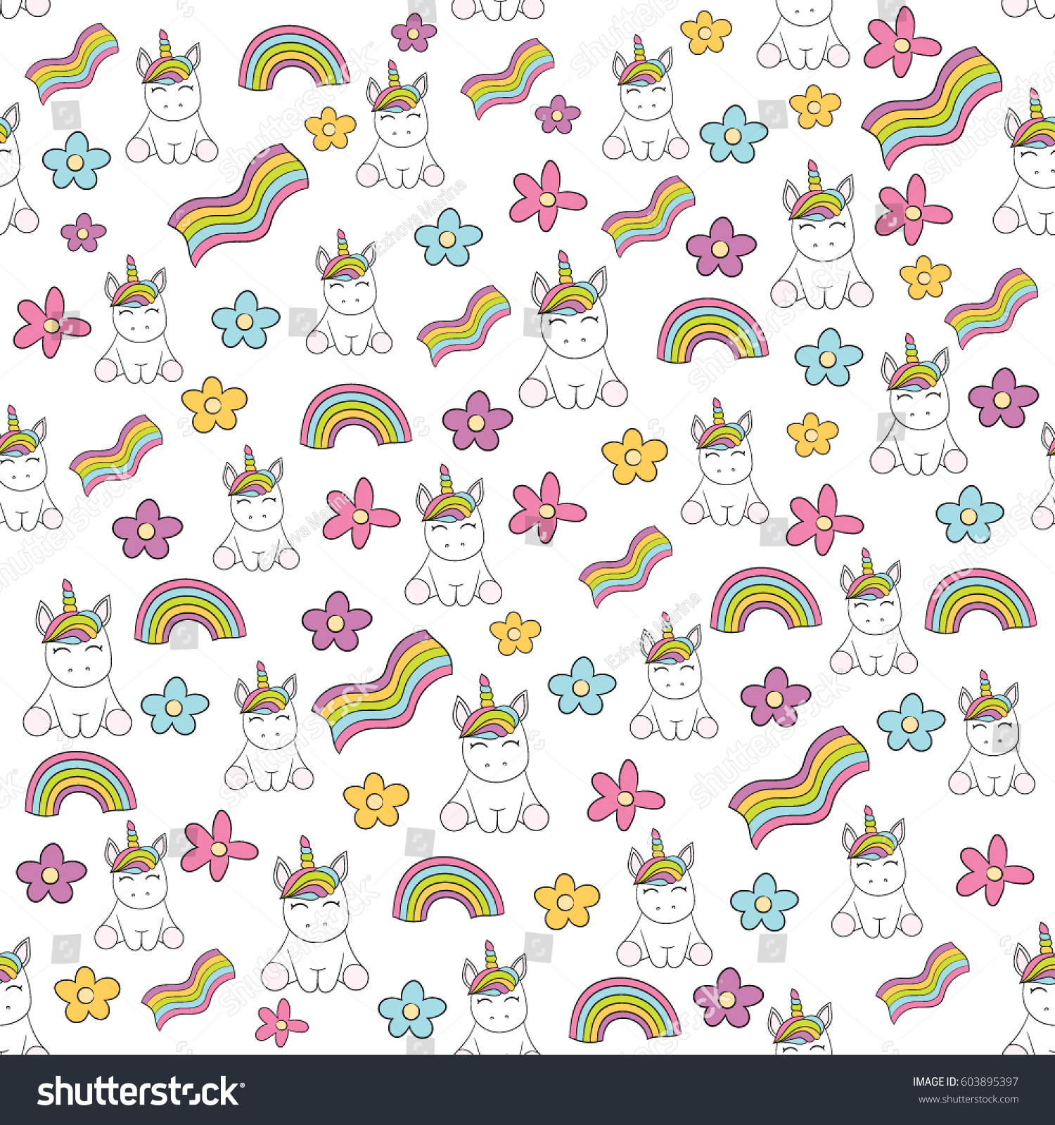 Seamless Baby Pattern With Cute Unicorn Rainbow Flower Best Choice For Cards Seamless Baby Pattern With Cute Unicorn Rainbow Flower Best Choice For Cards
