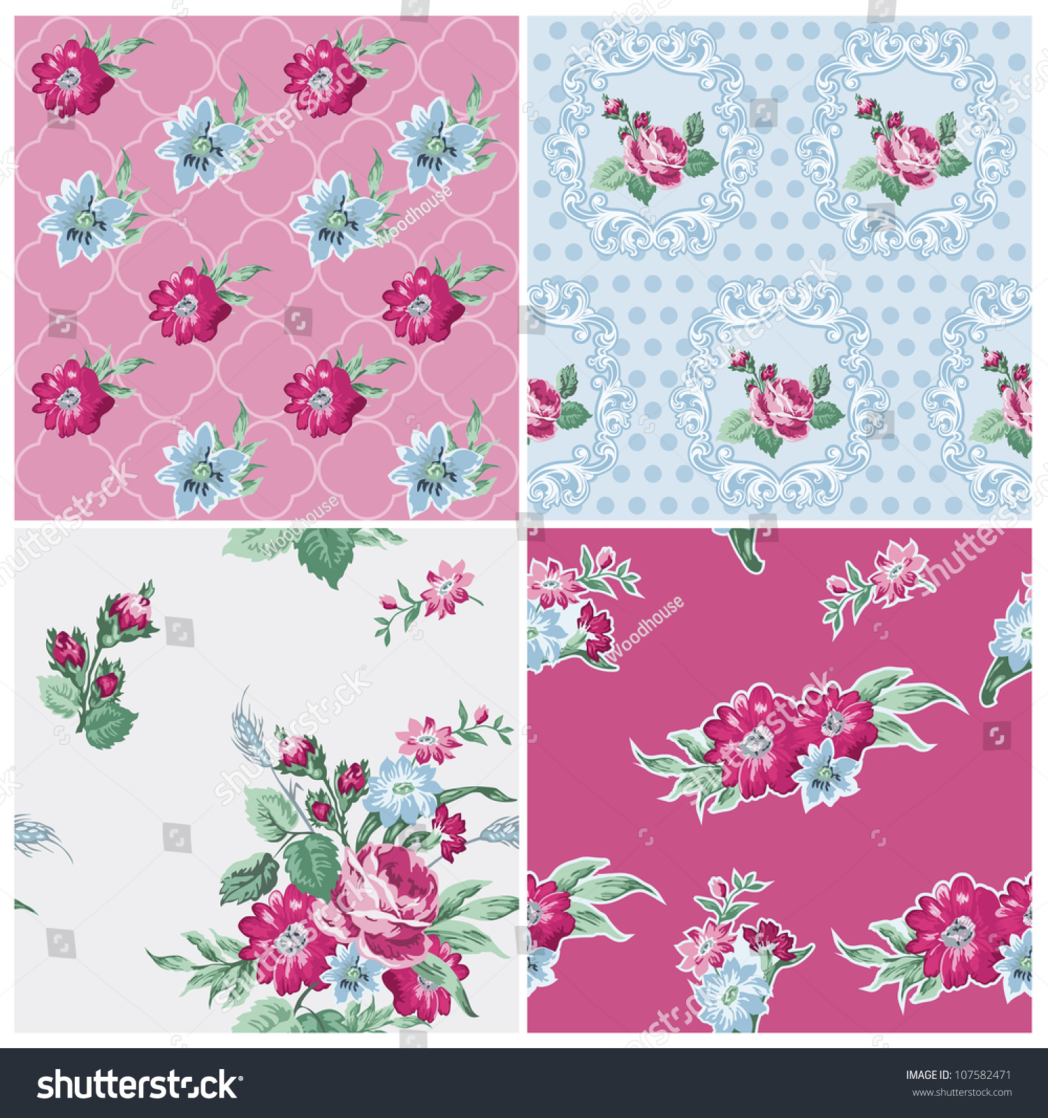 Seamless Background Collection Vintage Flowers Design Stock Vector ...