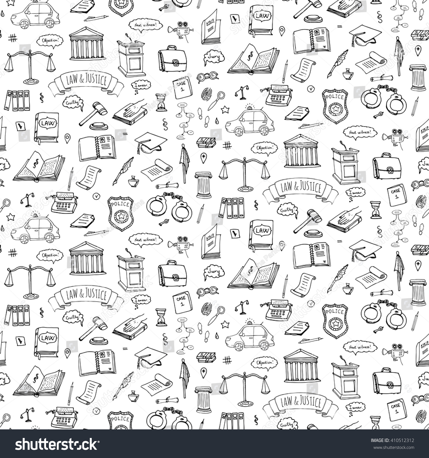 Seamless Background Hand Drawn Doodle Law Stock Vector Royalty Free