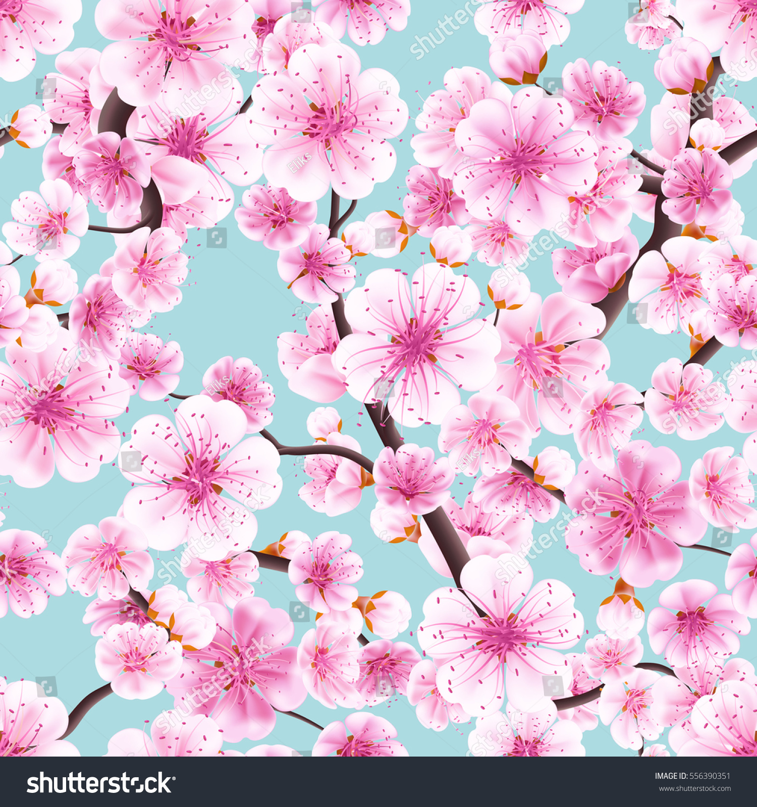 Seamless Background Pattern Pink Sakura Blossom Stock Vector 556390351 ...