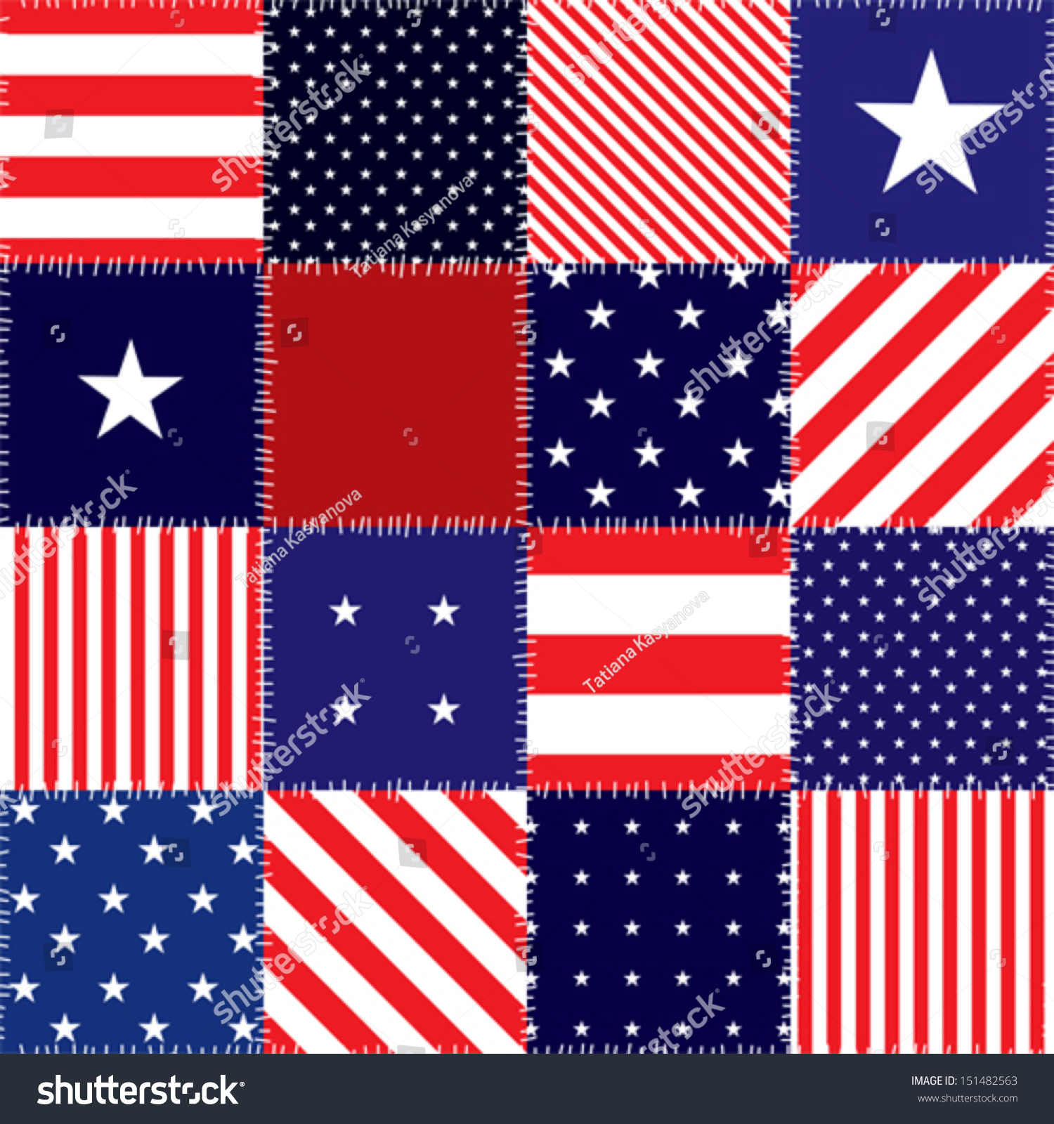 Seamless Background Pattern Patchwork American Flag Stock Vector