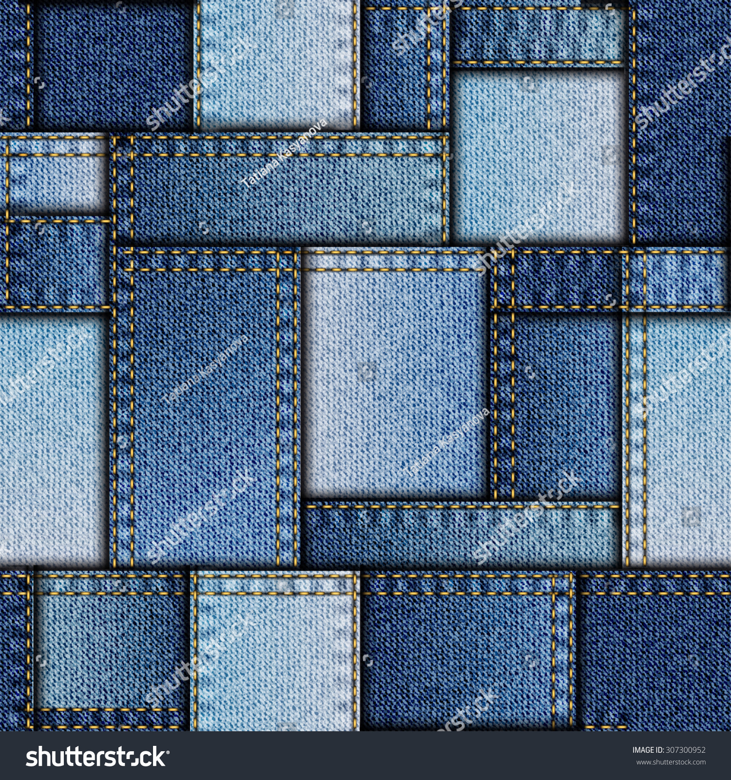 Seamless Background Pattern. Patchwork Of Denim Fabric. Stock Vector ...