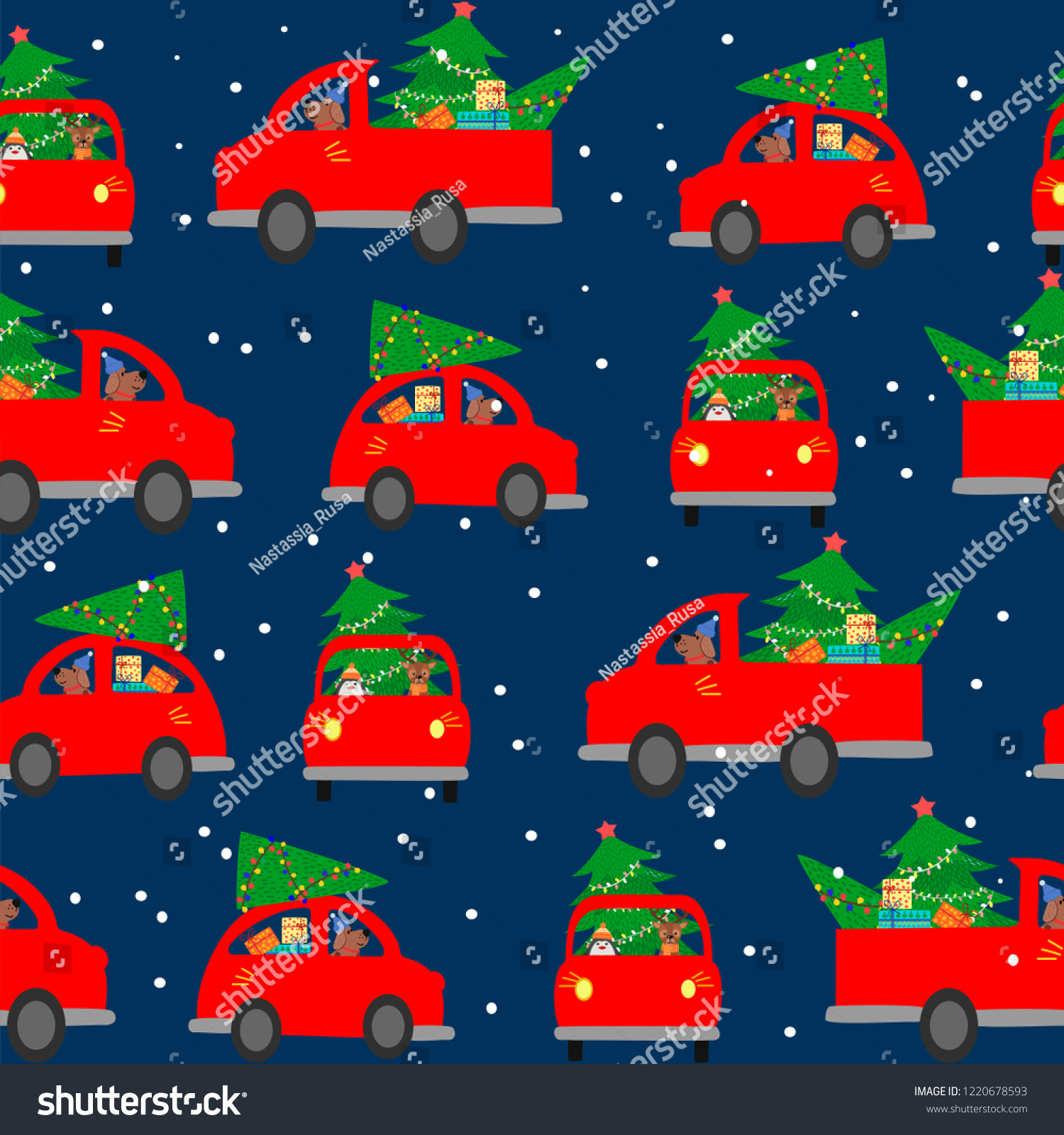 Seamless Background Pattern Car Carries Christmas Stock Vector