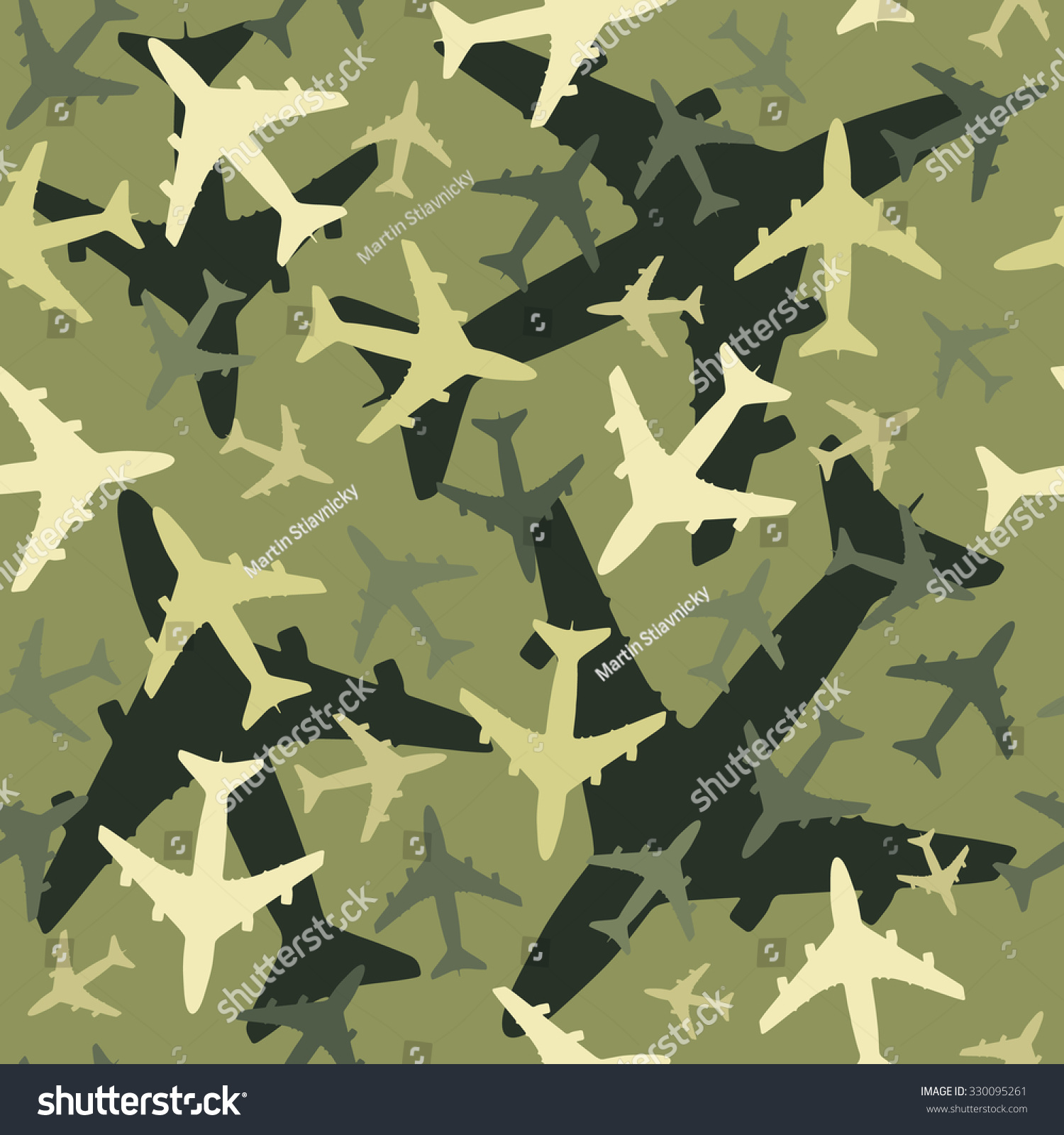 SVG of Seamless background pattern with airplanes. Green military camouflage version. Vector. svg