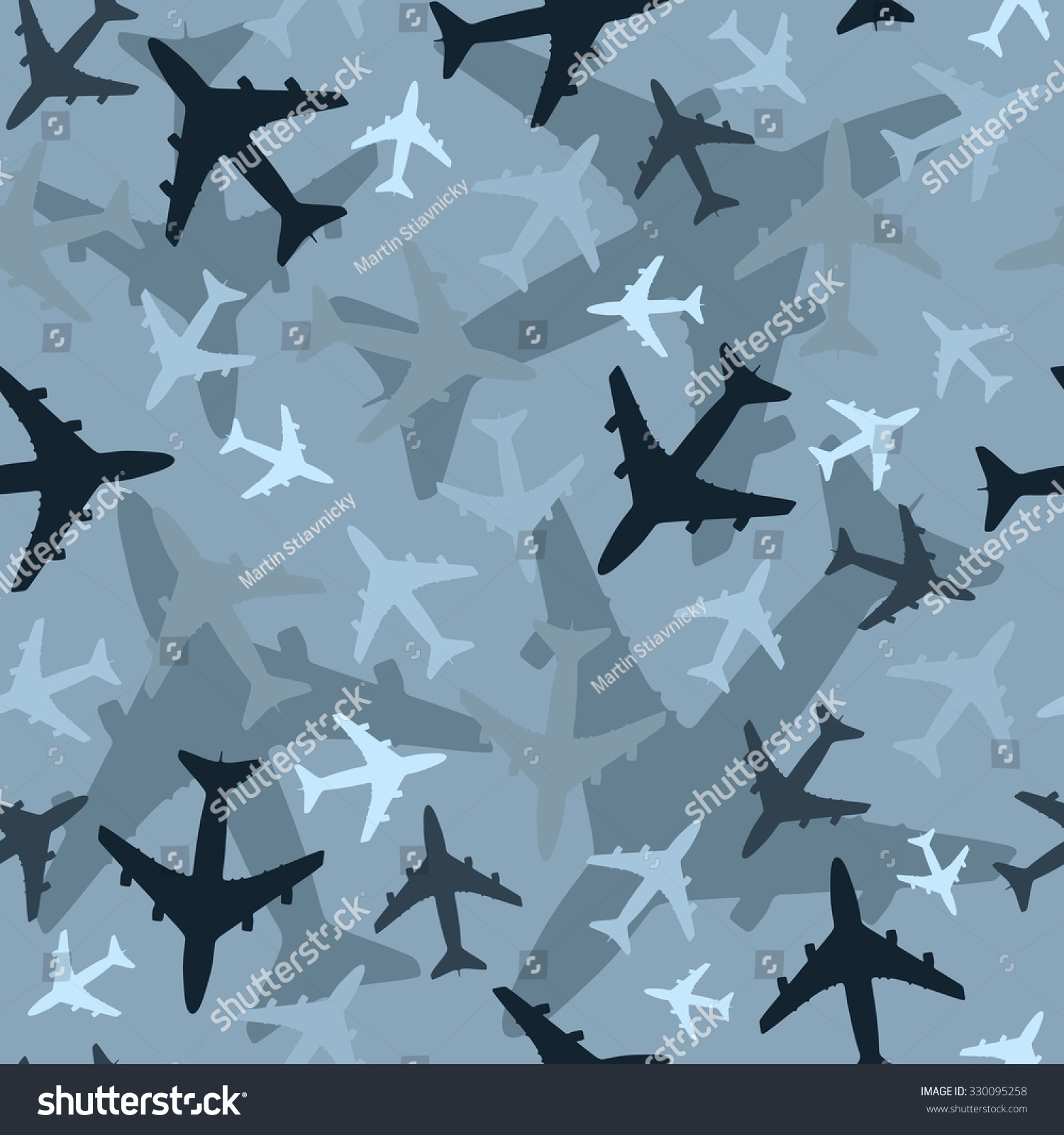 SVG of Seamless background pattern with airplanes. Light blue camouflage version. Vector. svg