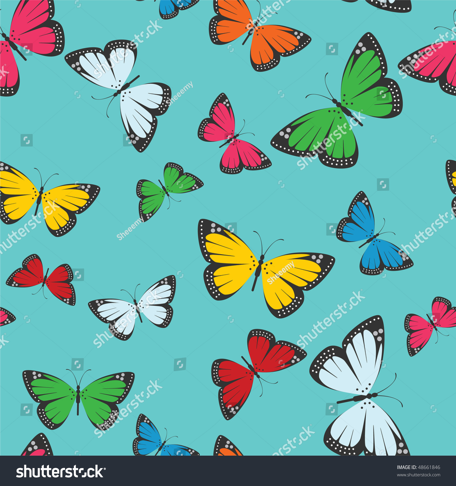 Seamless Background With Cartoon Butterflies Stock Vector Illustration ...