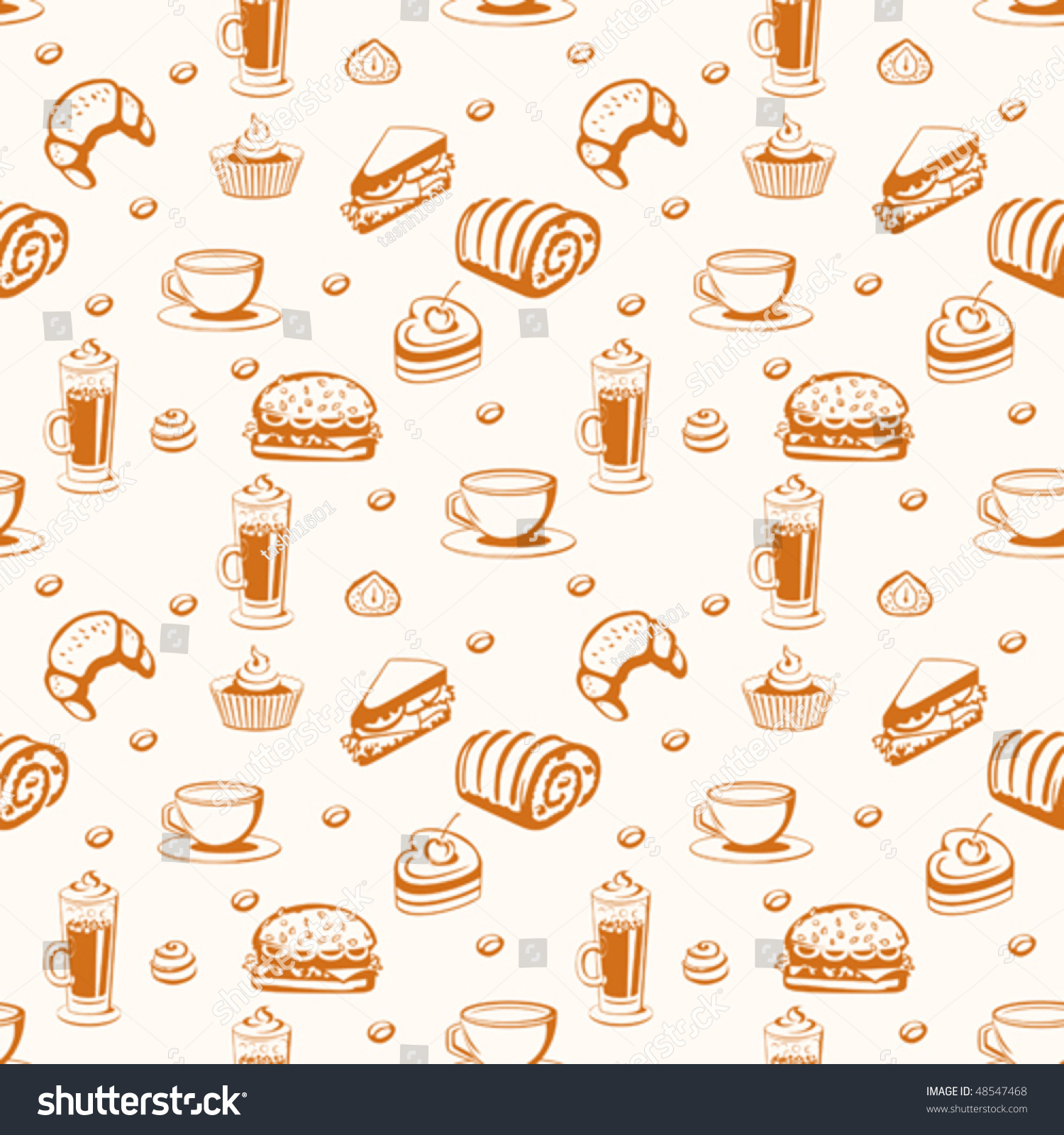 Seamless Background Coffee Pastries Stock Vector 48547468 - Shutterstock