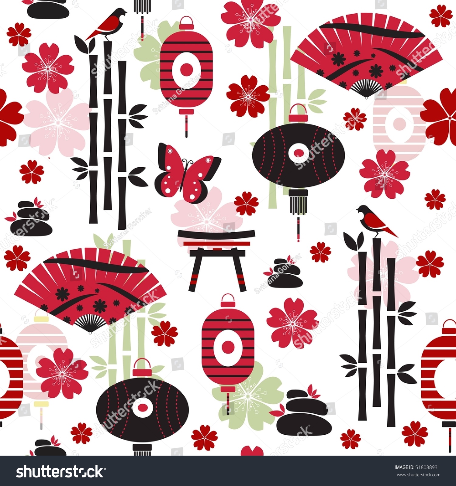 Seamless Background With Elements Of Japanese Culture Seamless Background With Elements Of Japanese Culture
