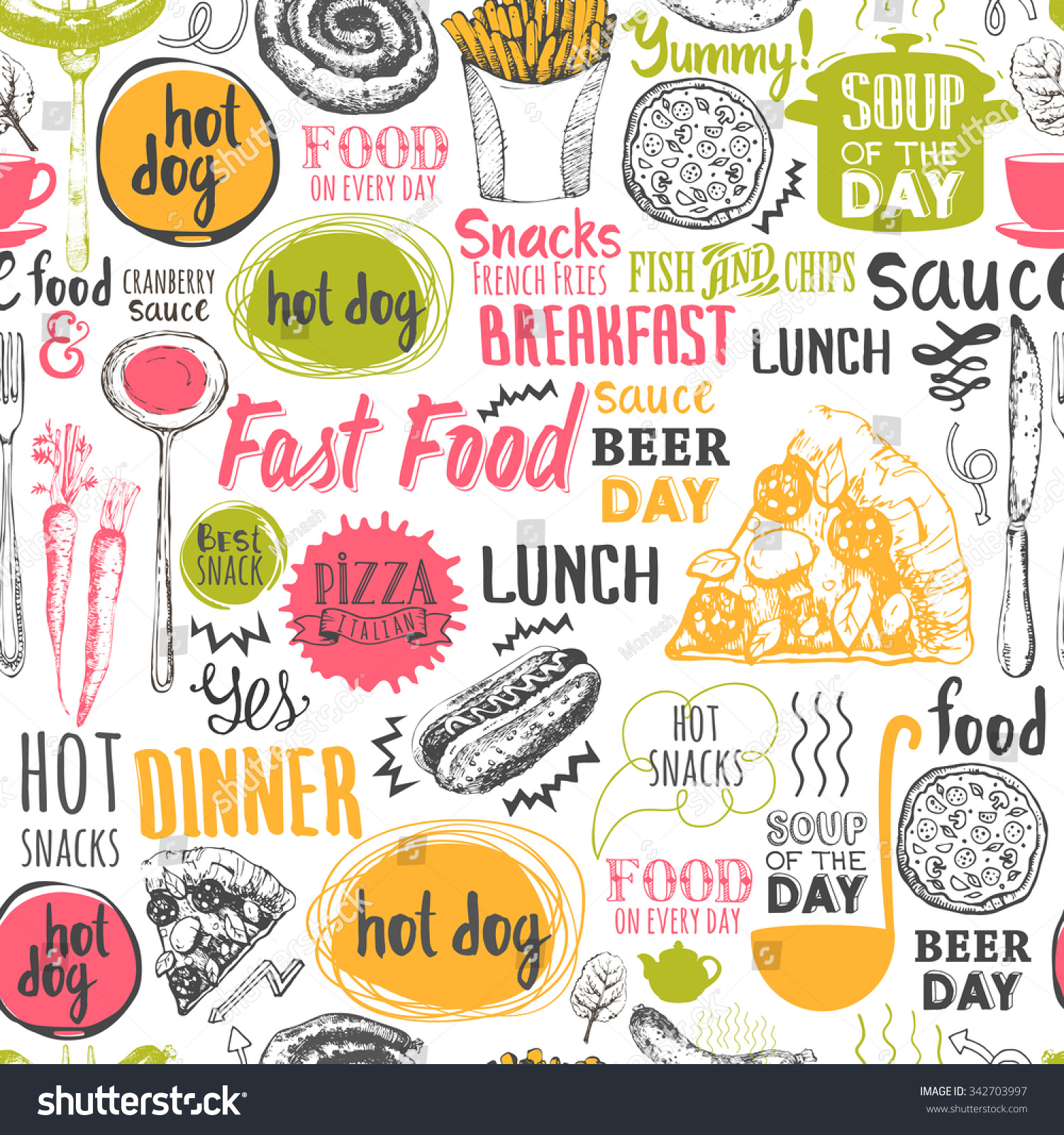 Seamless Background Fastfood Symbols Menu Pattern Stock Vector (Royalty