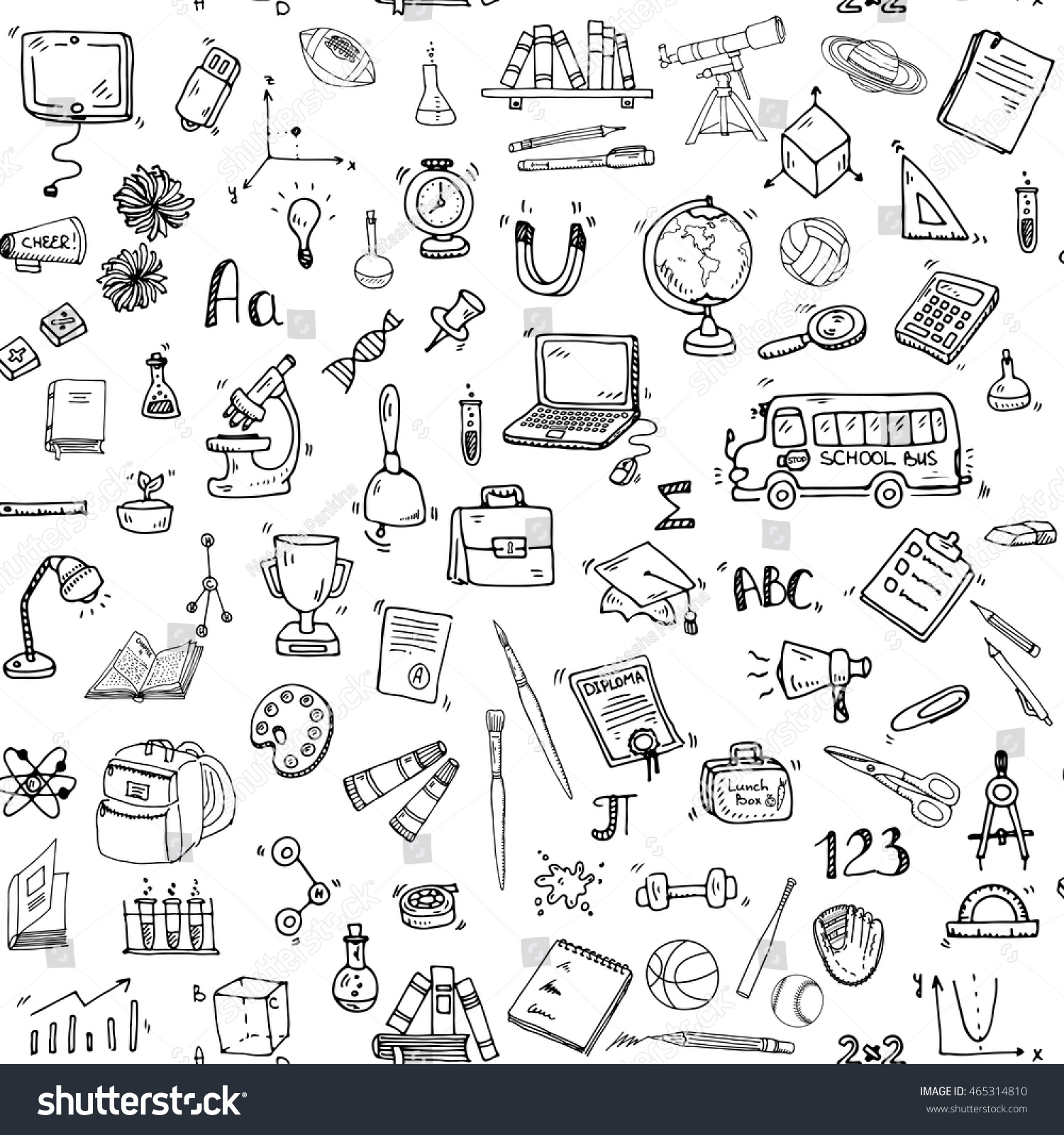 Seamless Background Hand Drawn Doodle School Stock Vector (Royalty Free ...