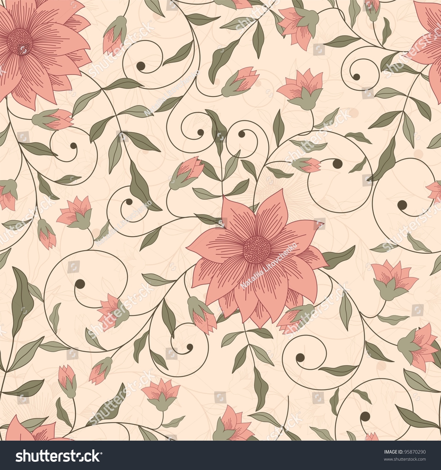 Seamless Background With Pink Flowers Stock Vector Illustration ...