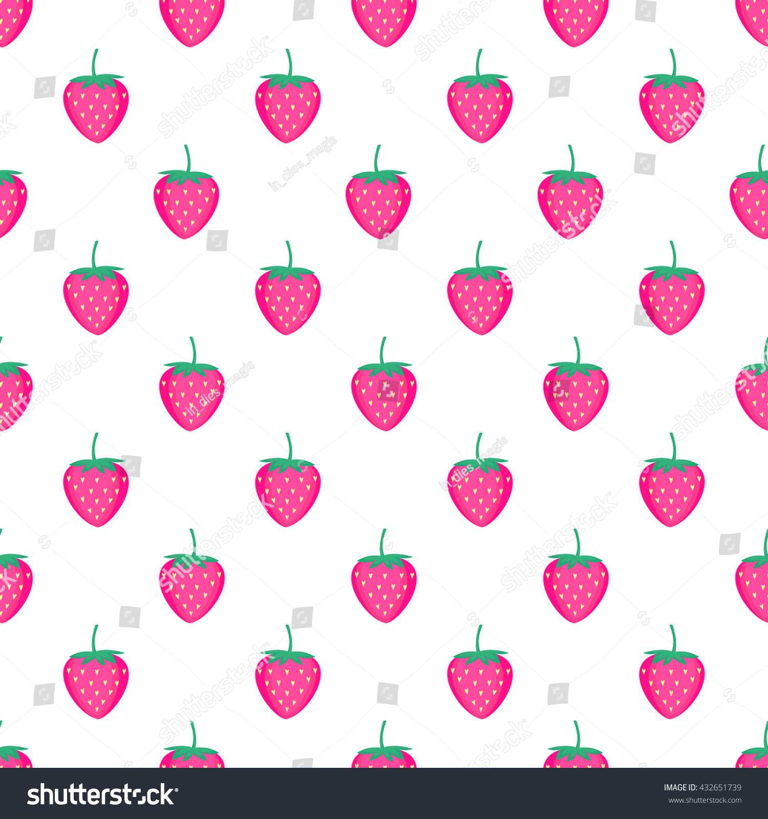 Seamless Background Pink Strawberries Cute Vector Stock Vector ...