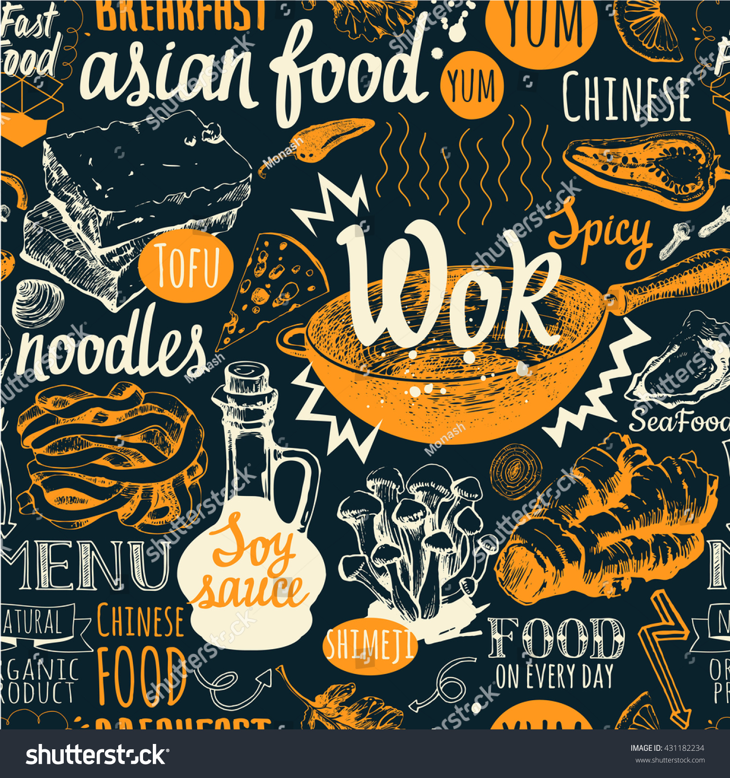 seamless background wok food symbols menu stock vector royalty free