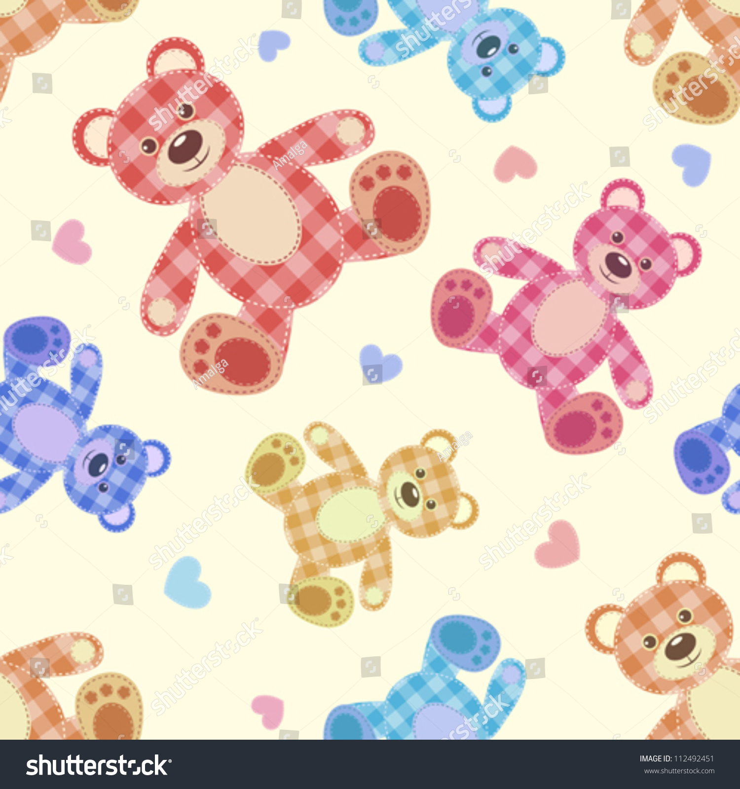 Seamless Bear Light Patchwork Pattern. Vector Cartoon Background ...