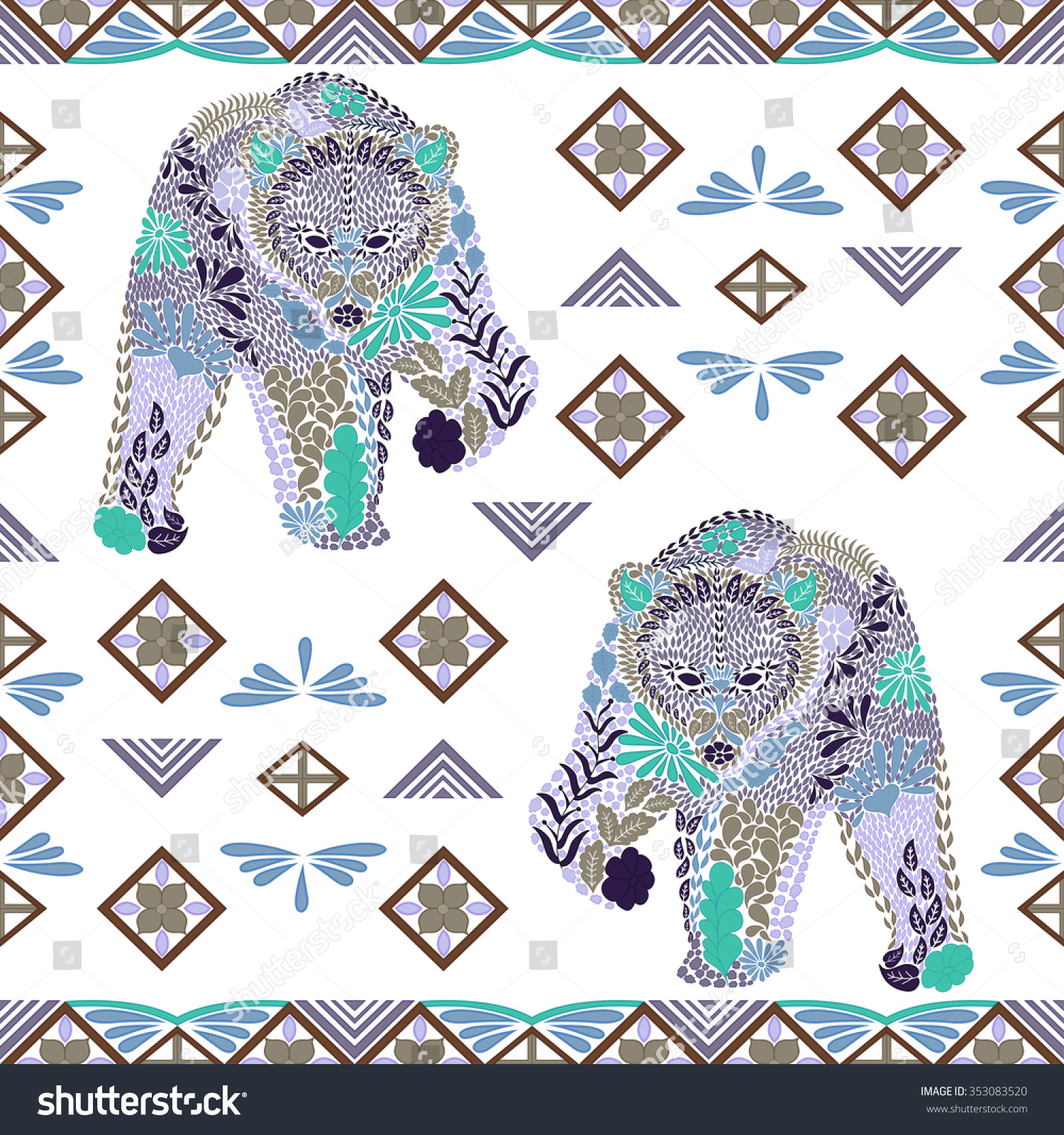 Seamless Bear Pattern Made Flowers Leaves Stock Vector Royalty Free