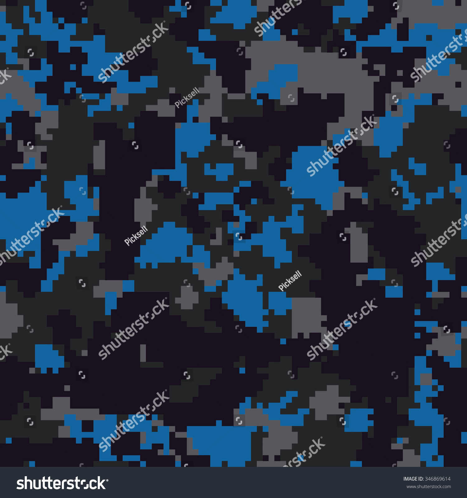 Seamless Black And Blue Fashion Pixel Digital Camouflage Pattern Vector ...