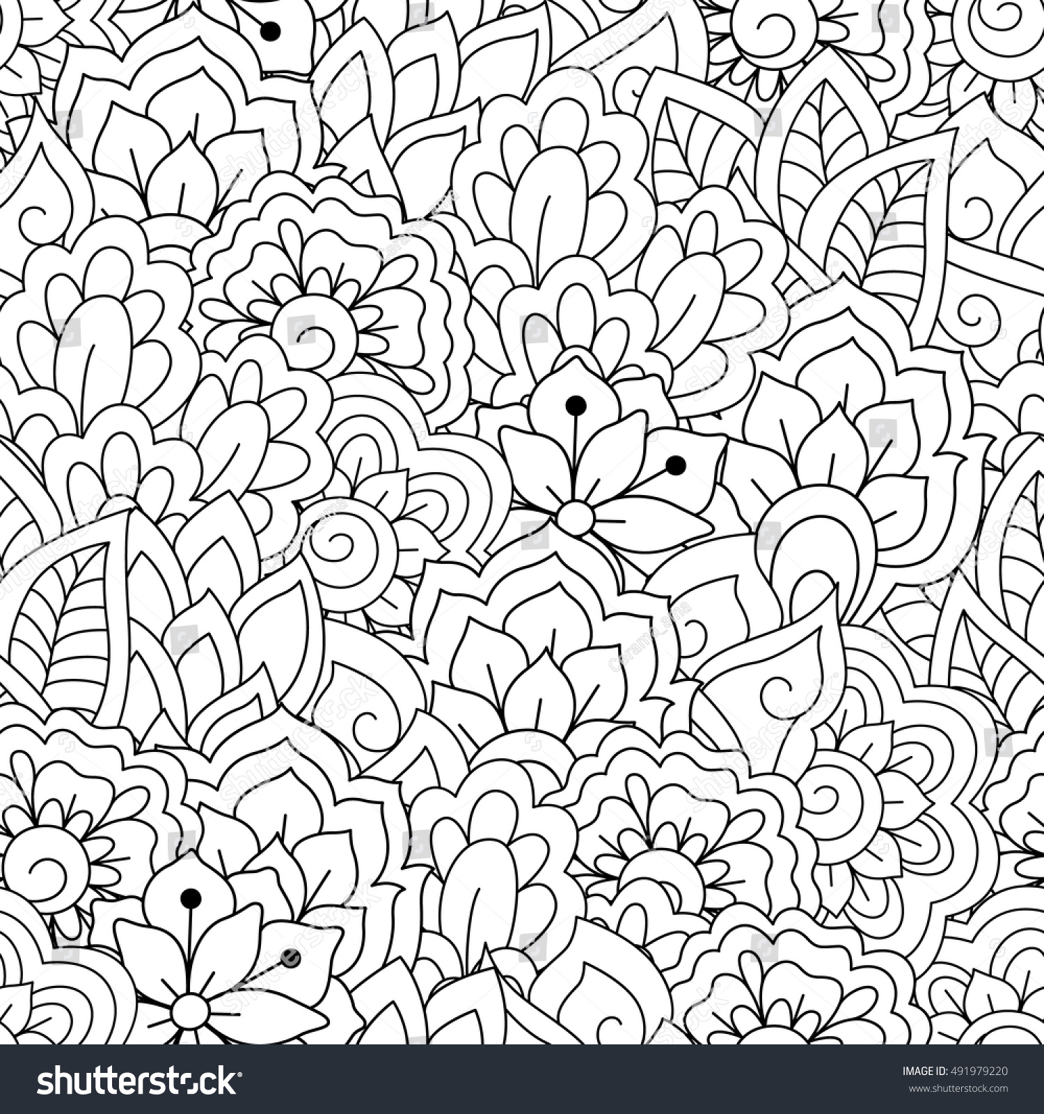 Seamless Black White Background Floral Ethnic Stock Vector (Royalty ...