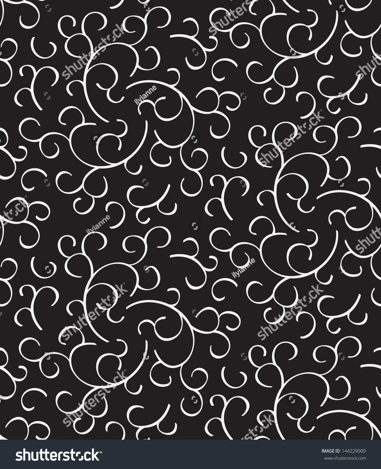 Seamless Black White Decorative Pattern Curly Stock Vector 144229009 ...