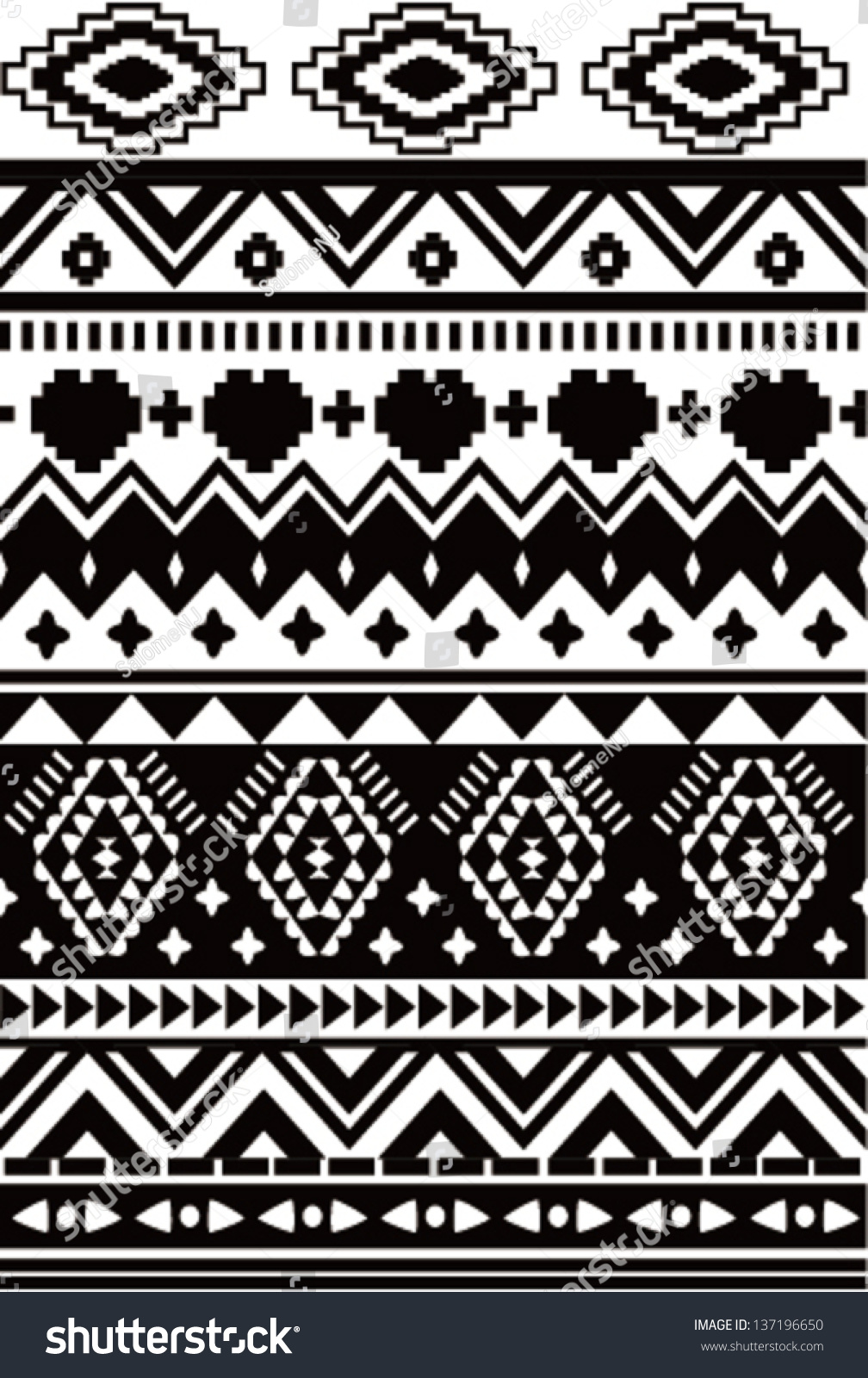 Seamless Black And White Ethnic Vector Pattern Background - 137196650 ...