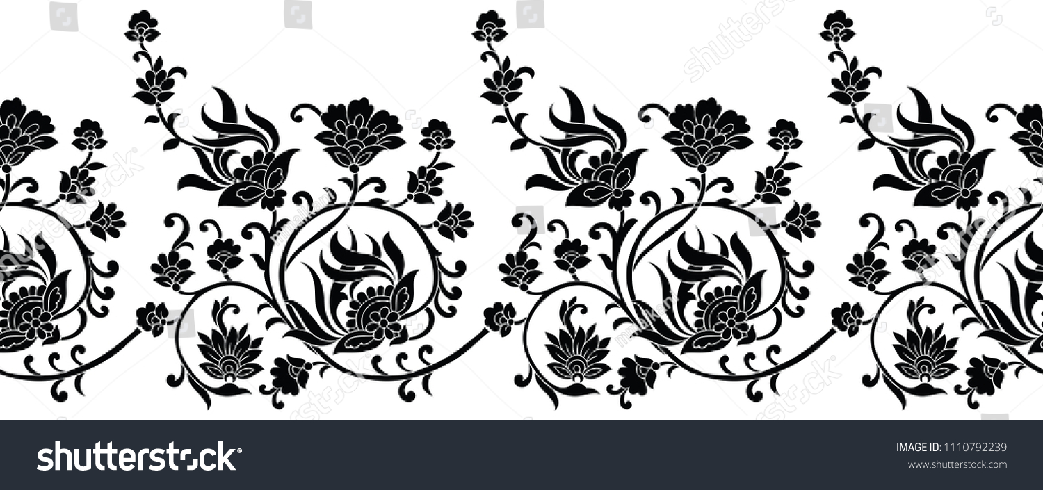 Seamless Black White Floral Border Stock Vector (Royalty Free ...