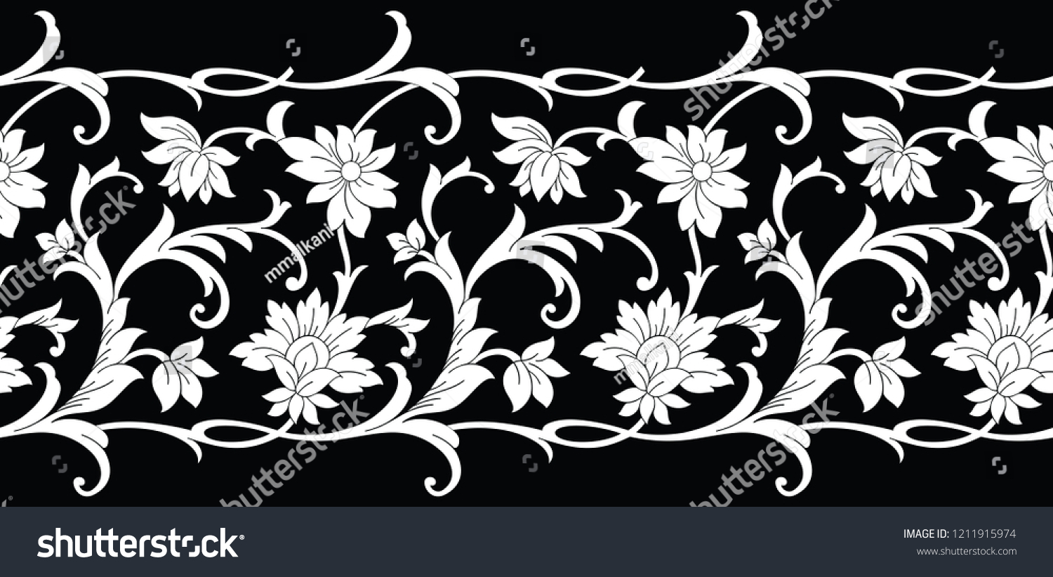 Seamless Black White Floral Border Stock Vector (Royalty Free ...