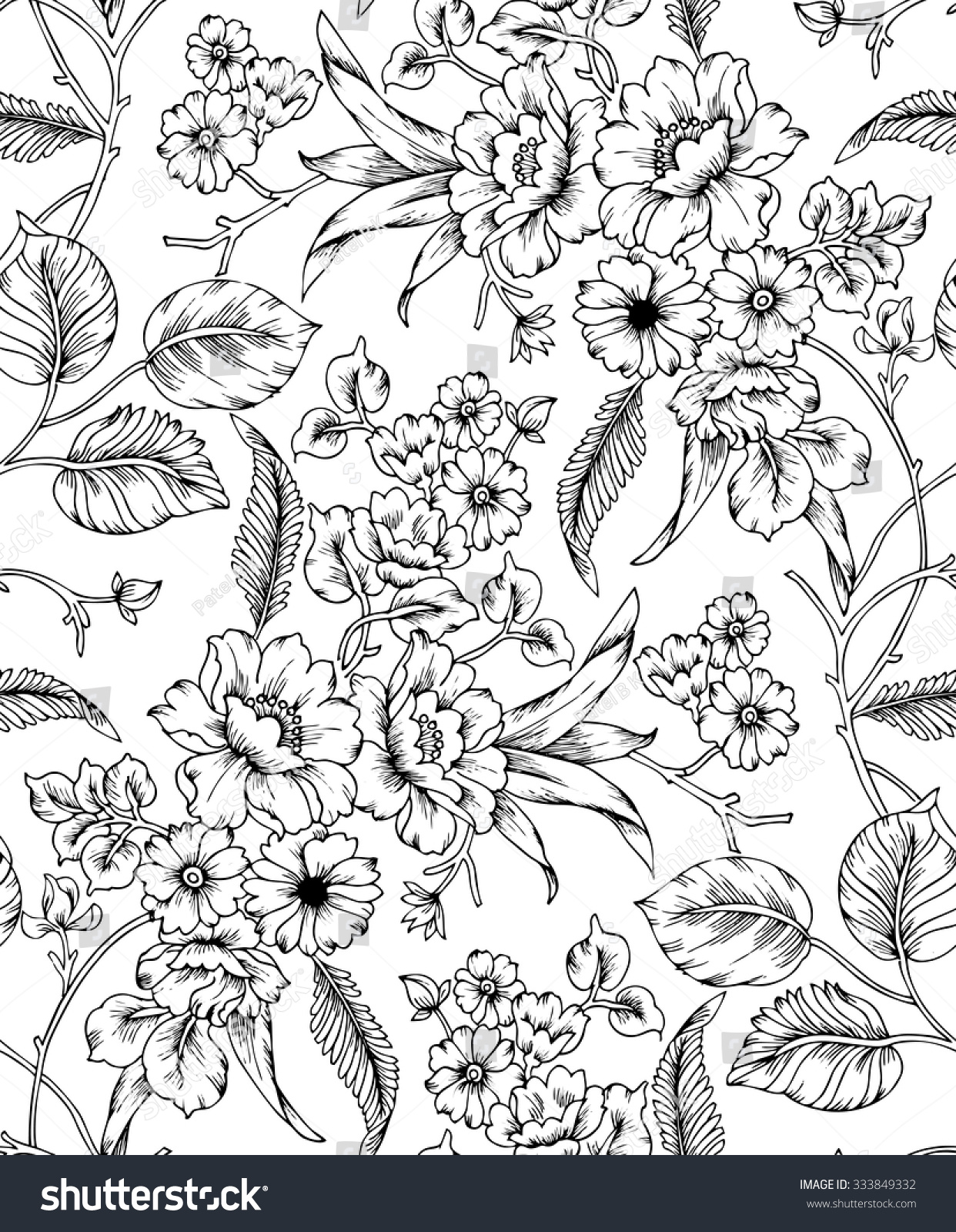 Seamless Black And White Floral Pattern Stock Vector Illustration