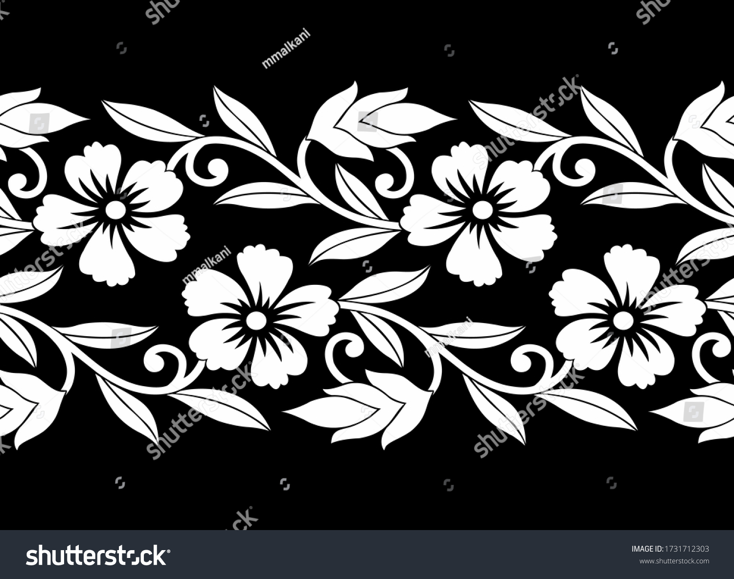 Seamless Black White Flower Border Stock Vector (Royalty Free) 1731712303