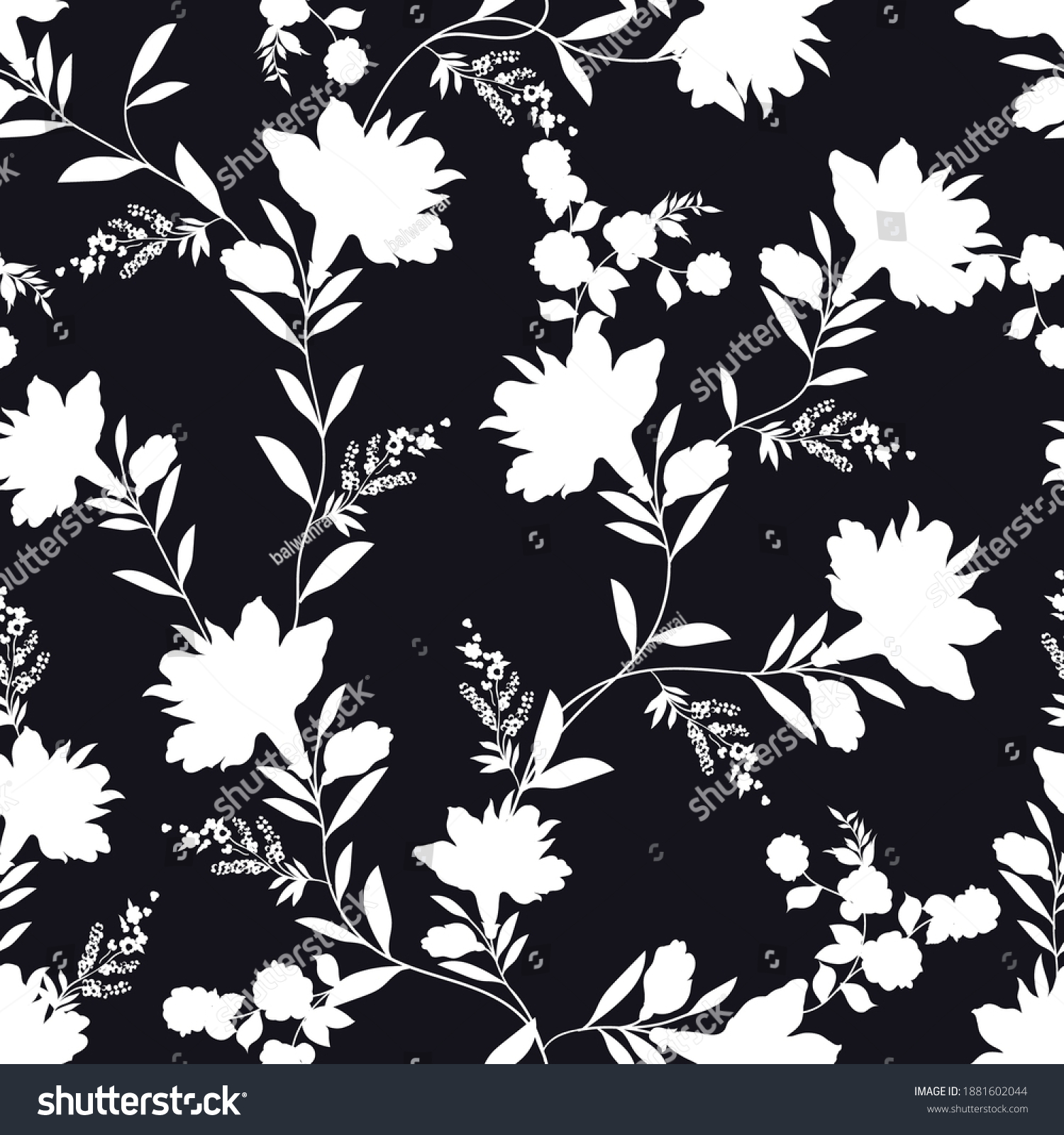 Seamless Black White Flower Pattern On Stock Vector (Royalty Free ...
