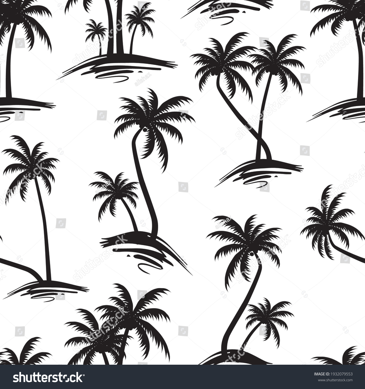 Seamless Black White Palm Tree Pattern Stock Vector (royalty Free 