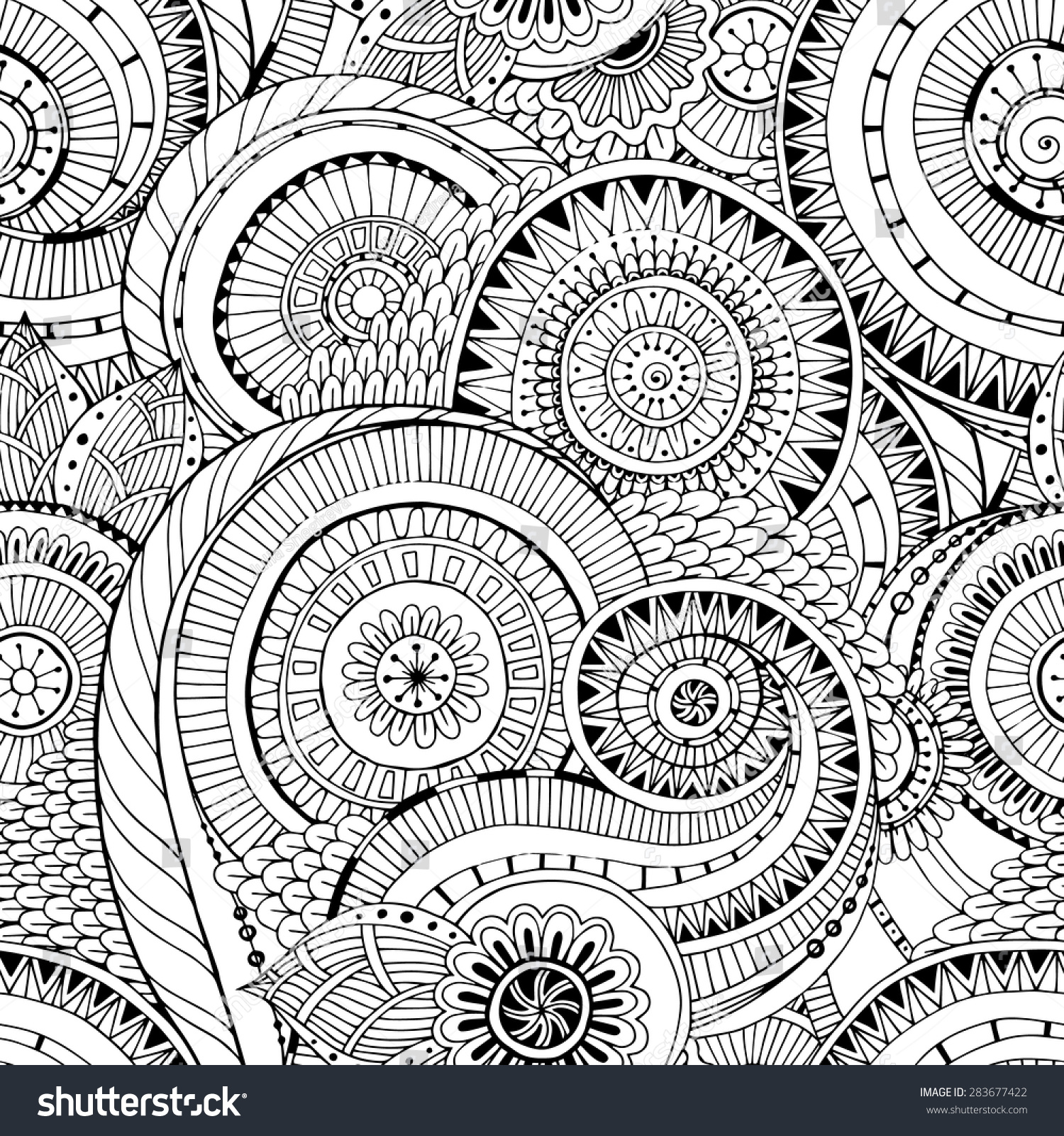 Seamless Black White Pattern Flowers Ornate Stock Vector (Royalty Free ...