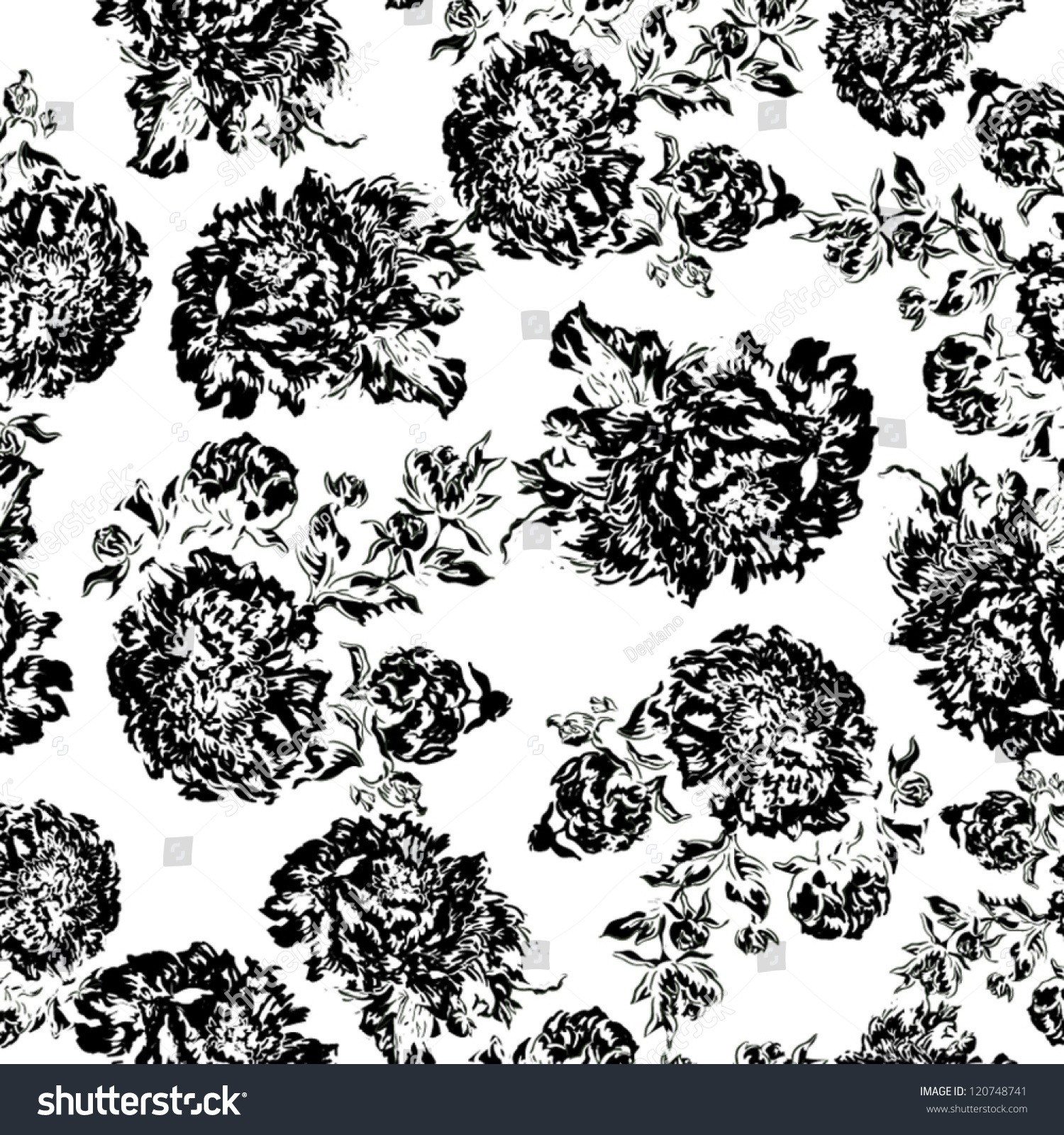 Seamless Blackandwhite Peony Wallpaper Pattern Vector Stock Vector