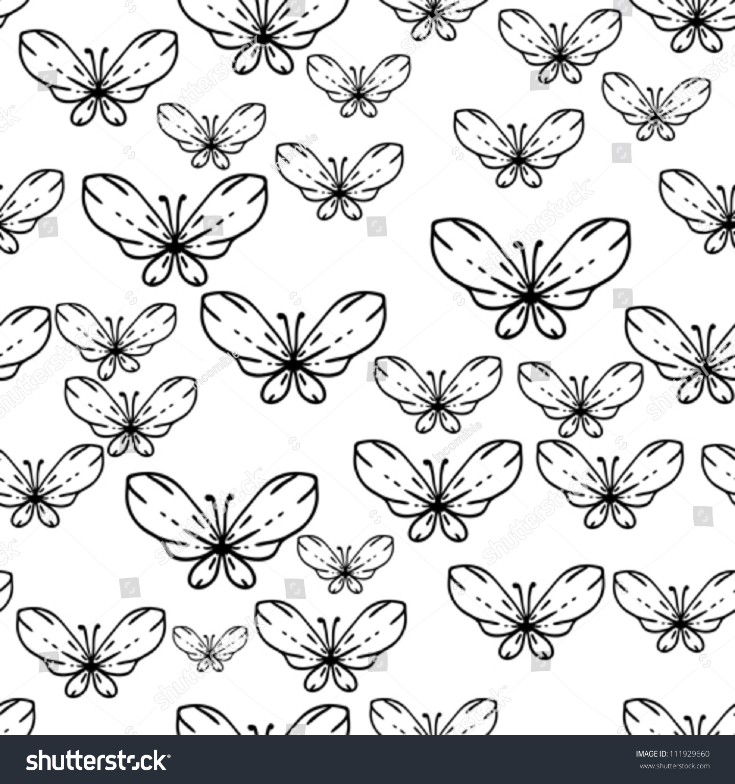 Seamless Black And White Vector Pattern With Butterflies - 111929660 ...