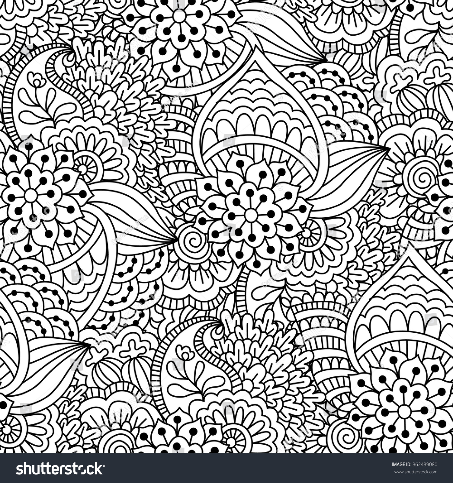 Seamless Black White Zentangle Floral Pattern Stock Vector (Royalty ...