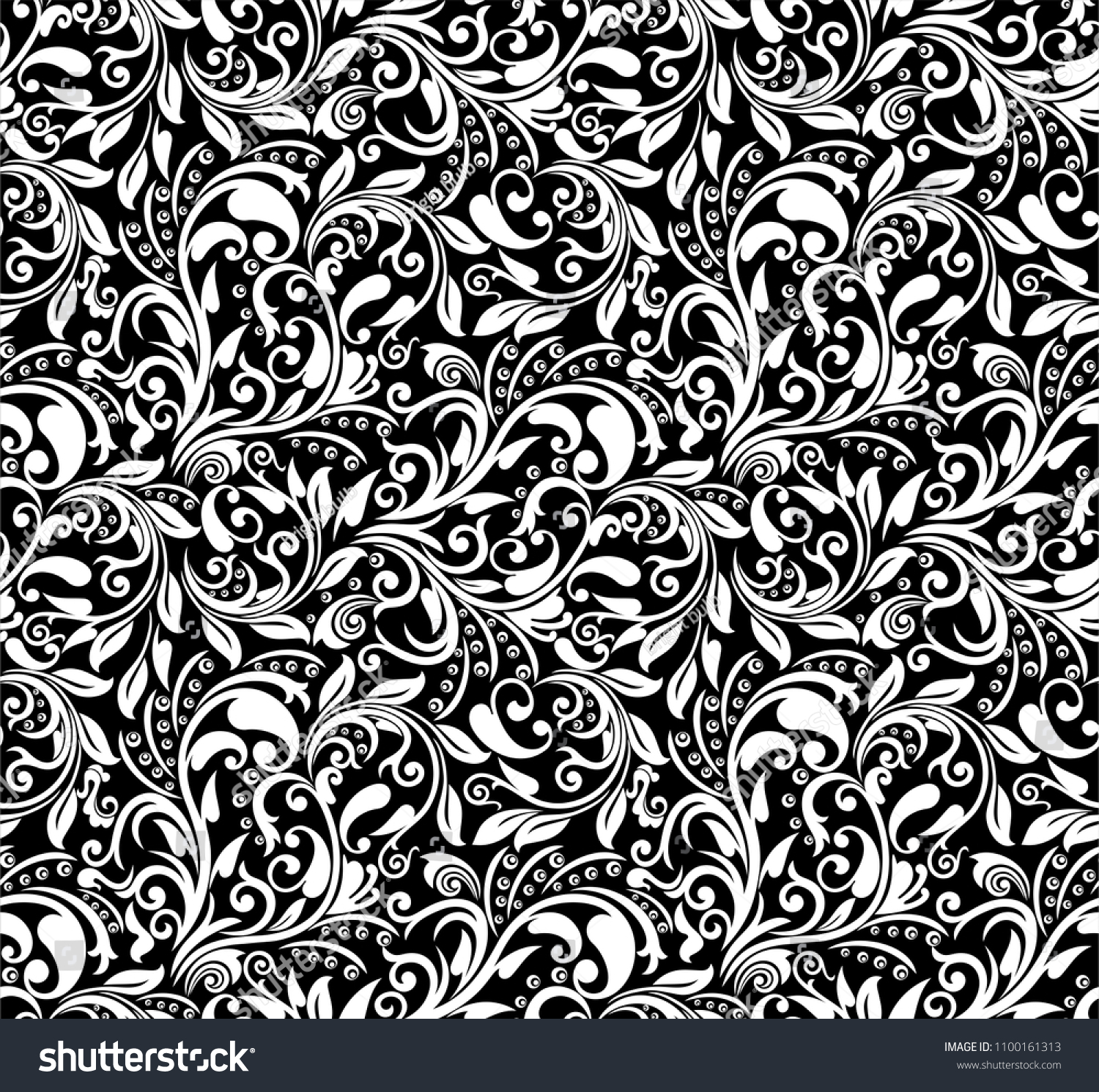 Seamless Black Background White Pattern Baroque Stock Vector (Royalty ...