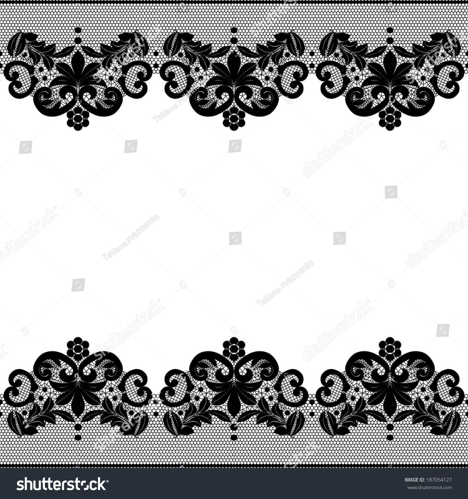 Seamless Black Lace Border Floral Pattern Stock Vector 187054127 ...