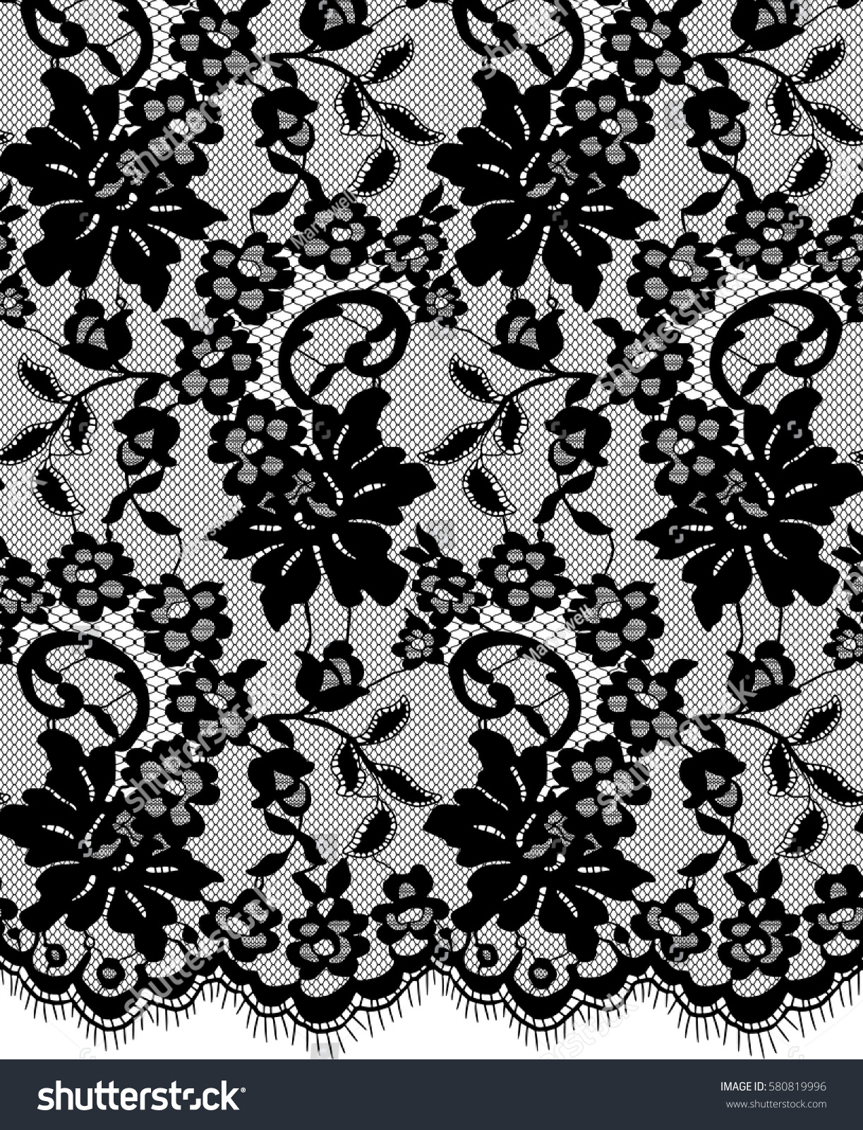 Seamless Black Vector Lace Pattern Stock Vector 580819996 - Shutterstock