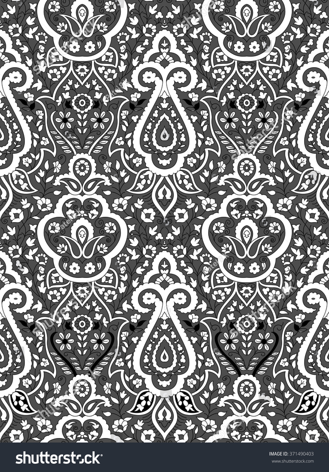 Seamless Black White Paisley Wallpaper Stock Vector (Royalty Free