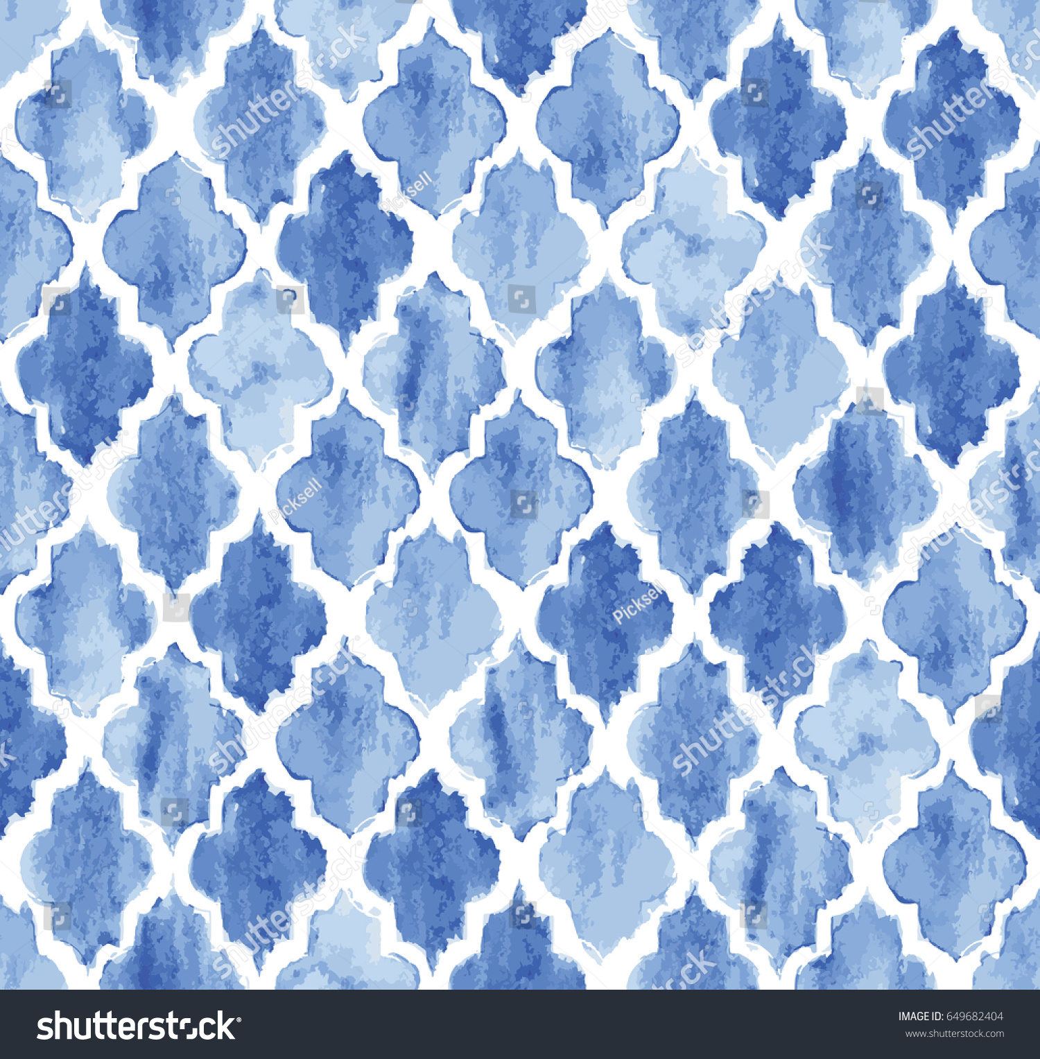シームレスな青の水彩モロッカン柄の背景ベクター画像 のベクター画像素材 ロイヤリティフリー