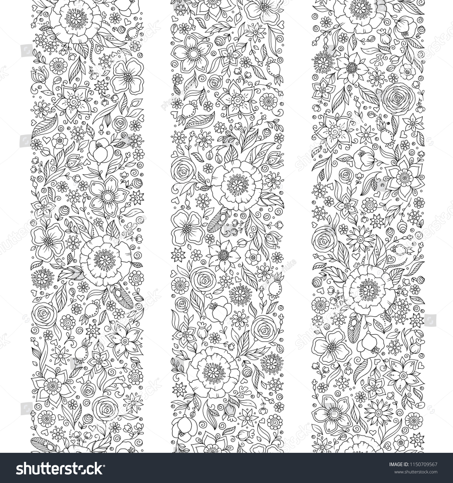 Seamless Borders Doodle Style Floral Ornate Stock Vector (Royalty Free ...