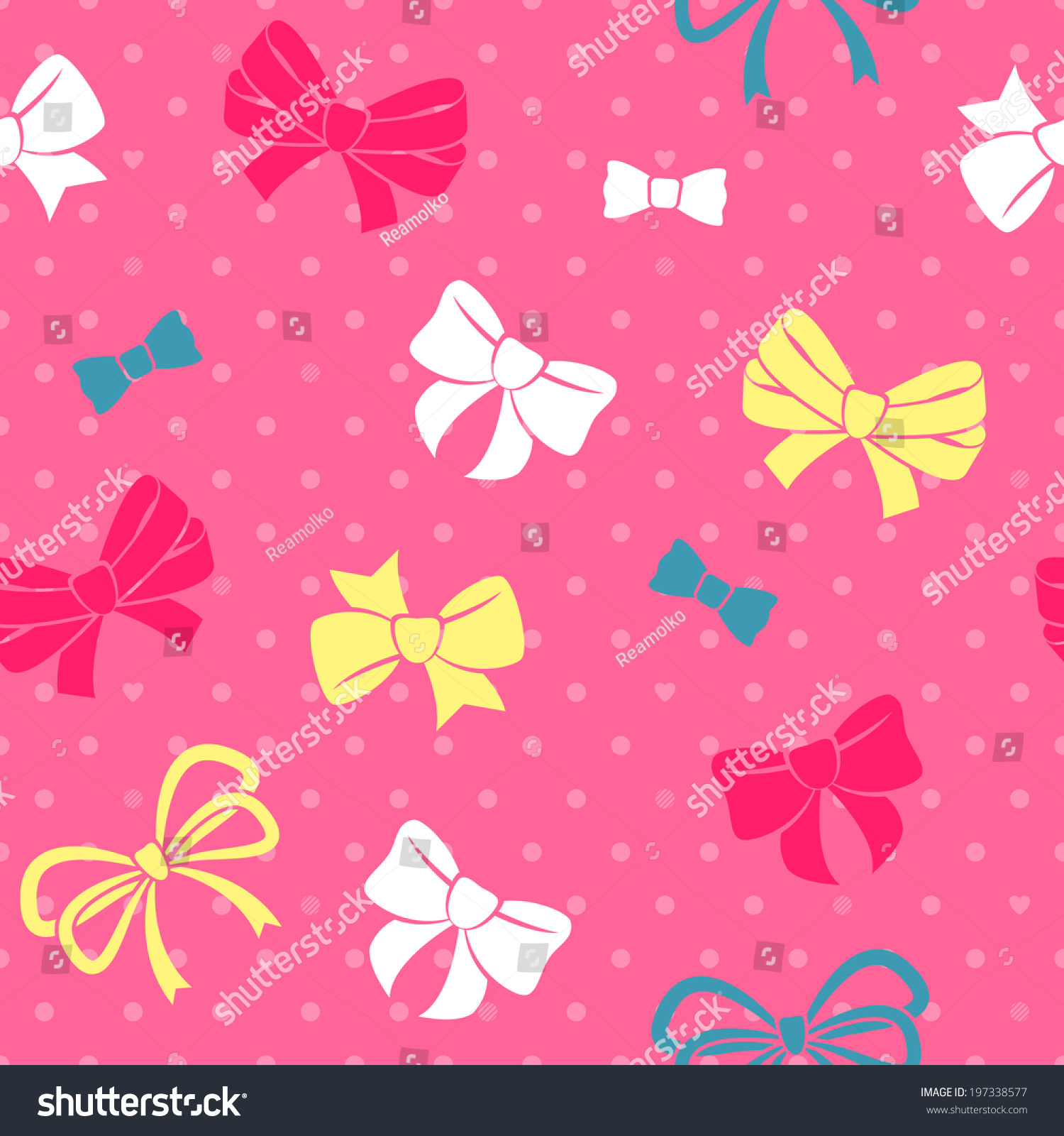 Seamless Bows Pattern - Pink Background With Polka Dot. Stock Vector ...